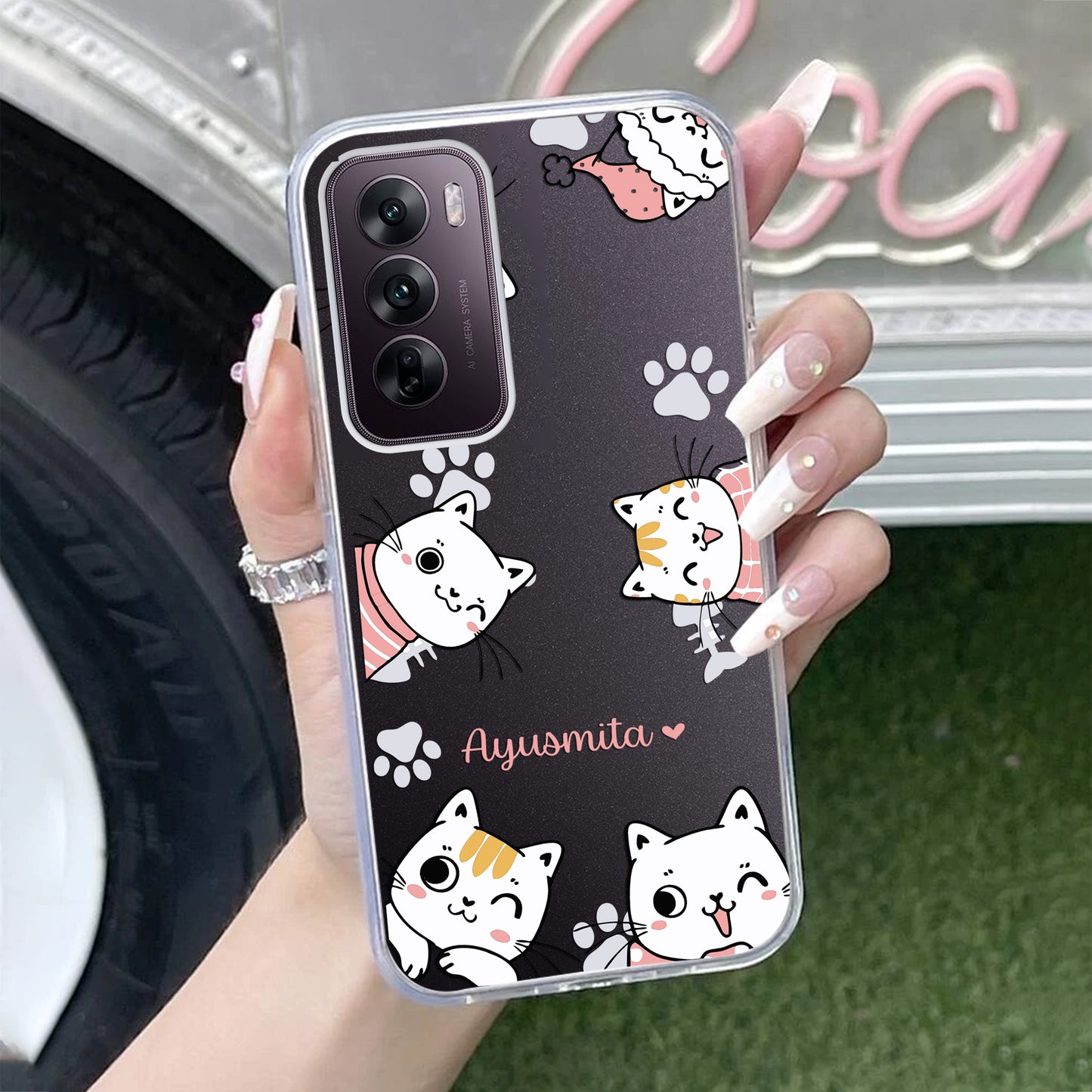 Cute Cat Customize Transparent Silicon Case For Oppo