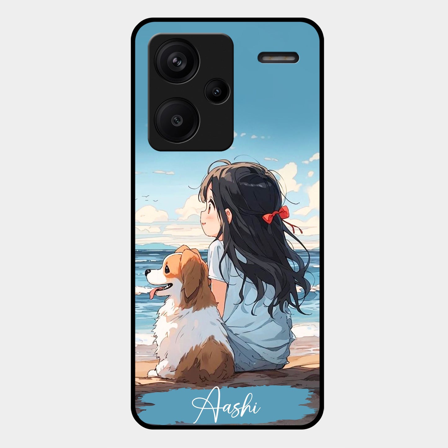 Girl With Dog Glossy Metal Case Cover For Redmi