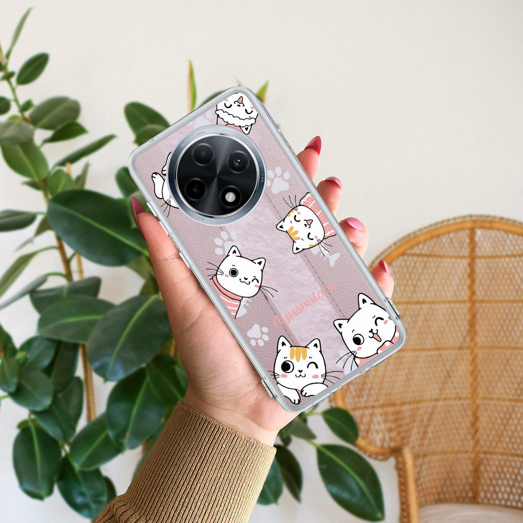 Cute Cat Customize Transparent Silicon Case For Oppo Reno 11 Pro 5G