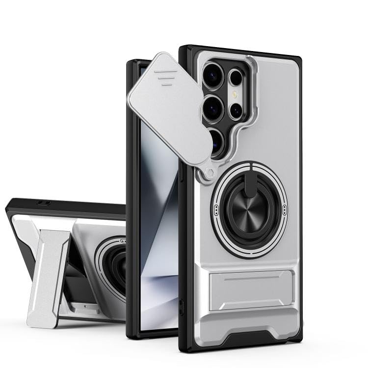 Slide Camera Lens Protection Amor Shockproof Magnetic Phone Case for Samsung Galaxy S26 Ultra 5G (Silver)
