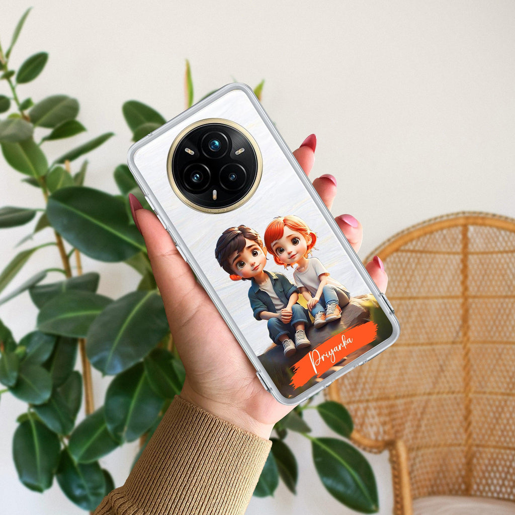 Cute Love Couple Customize Transparent Silicon Case For Realme 12 5G