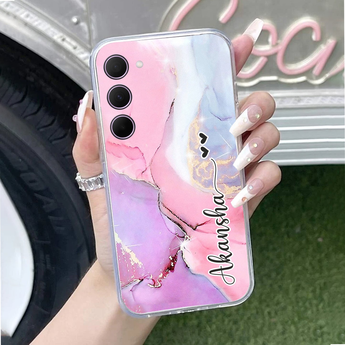 Pink Gradient Marble Customize Transparent Silicon Case For Samsung