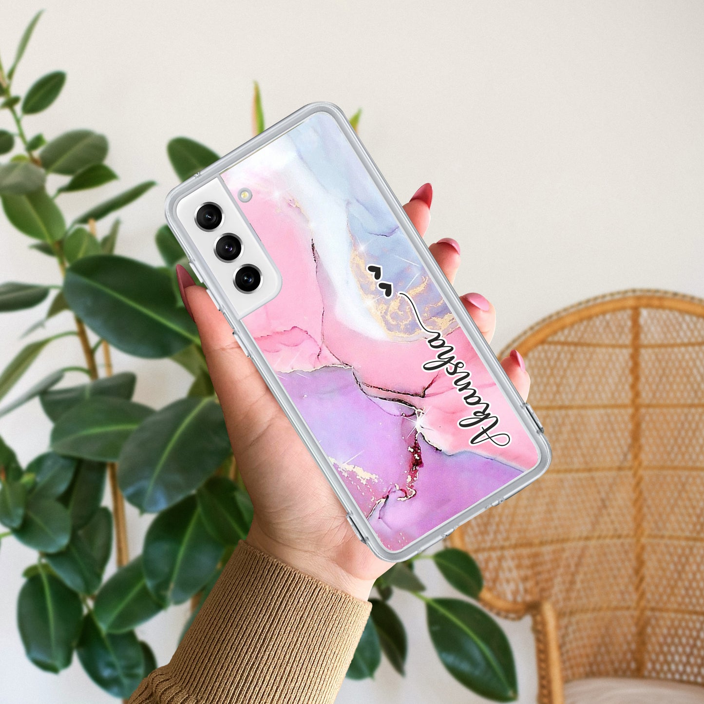 Pink Gradient Marble Customize Transparent Silicon Case For Samsung