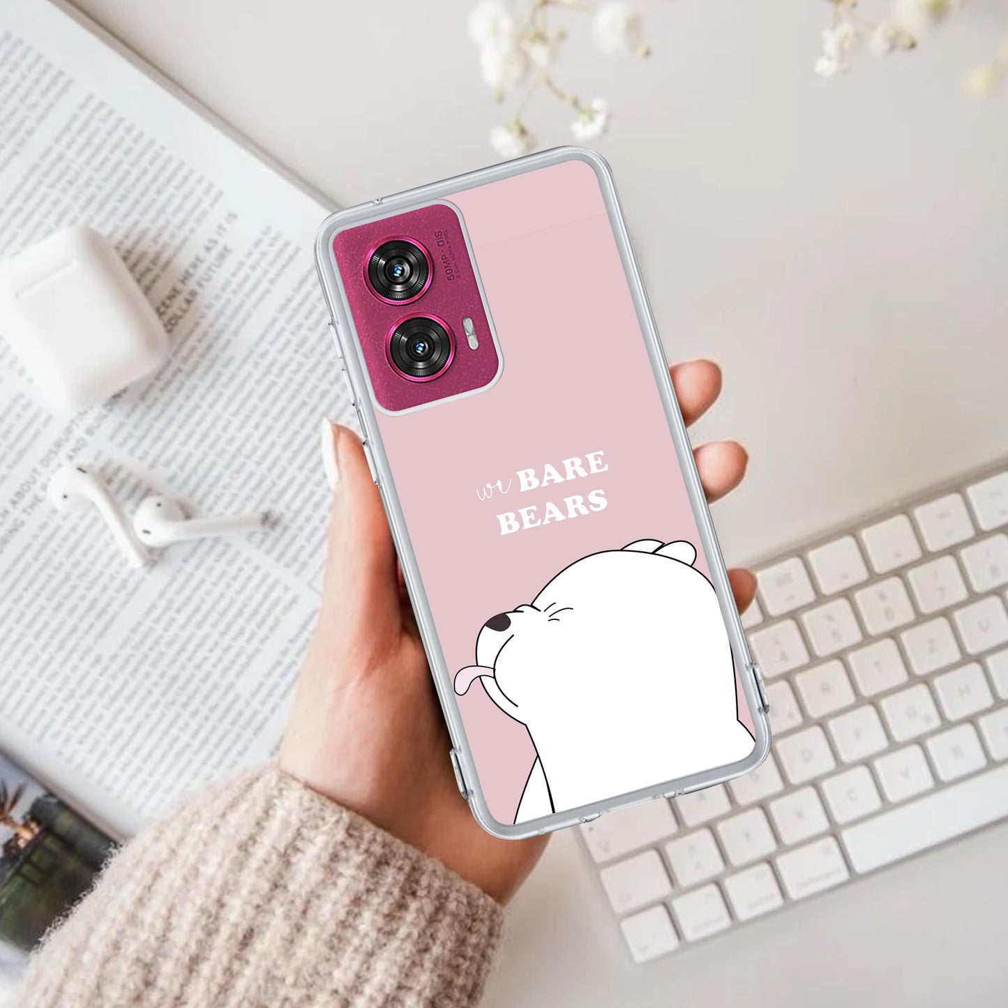 We Bare Bears Transparent Silicon Case Pink For Motorola