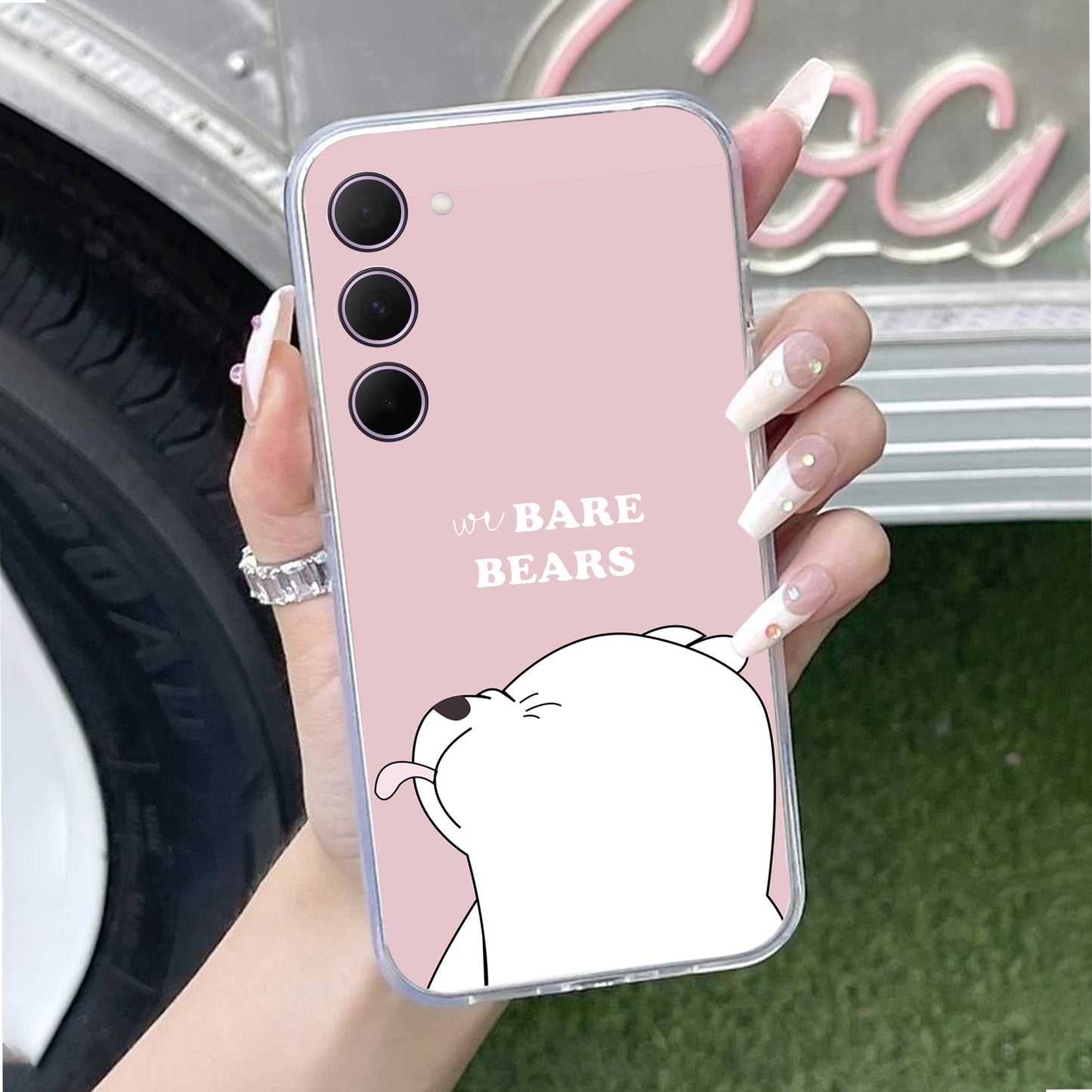 We Bare Bears Transparent Silicon Case Pink For Samsung