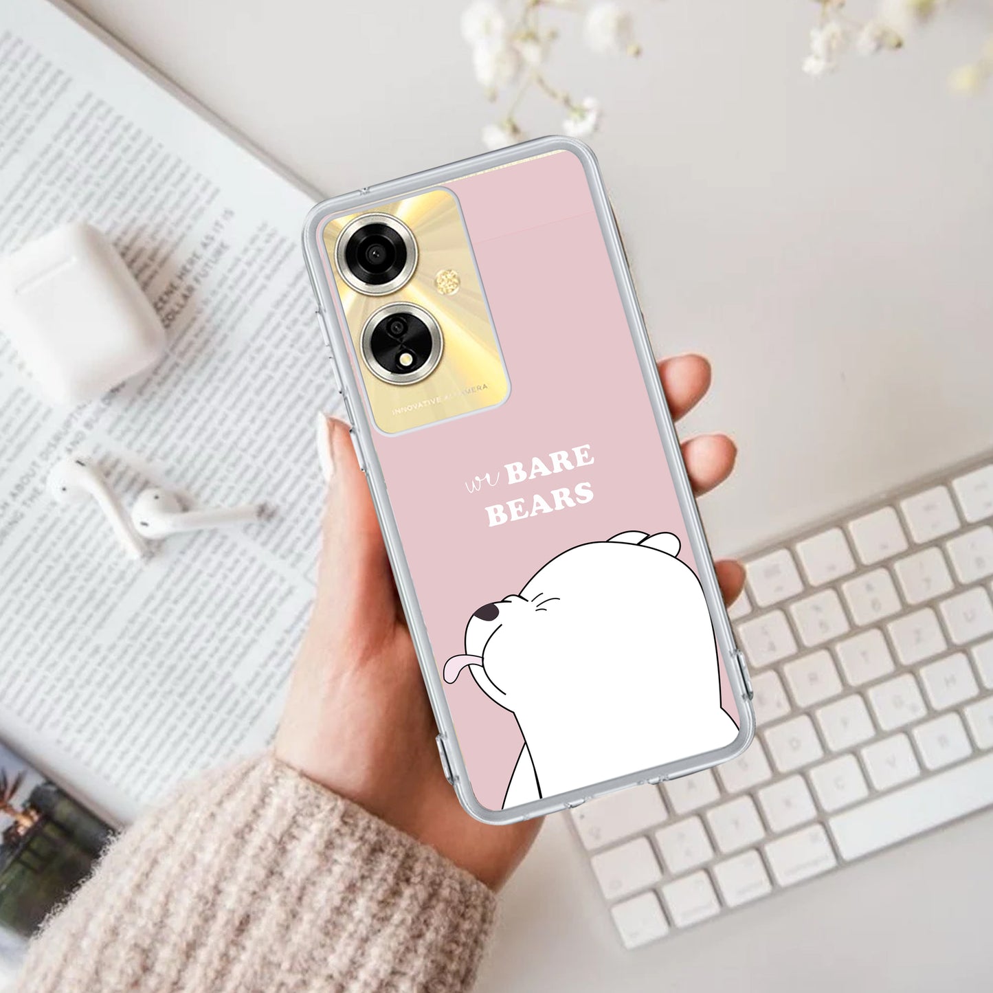 We Bare Bears Transparent Silicon Case Pink For Oppo