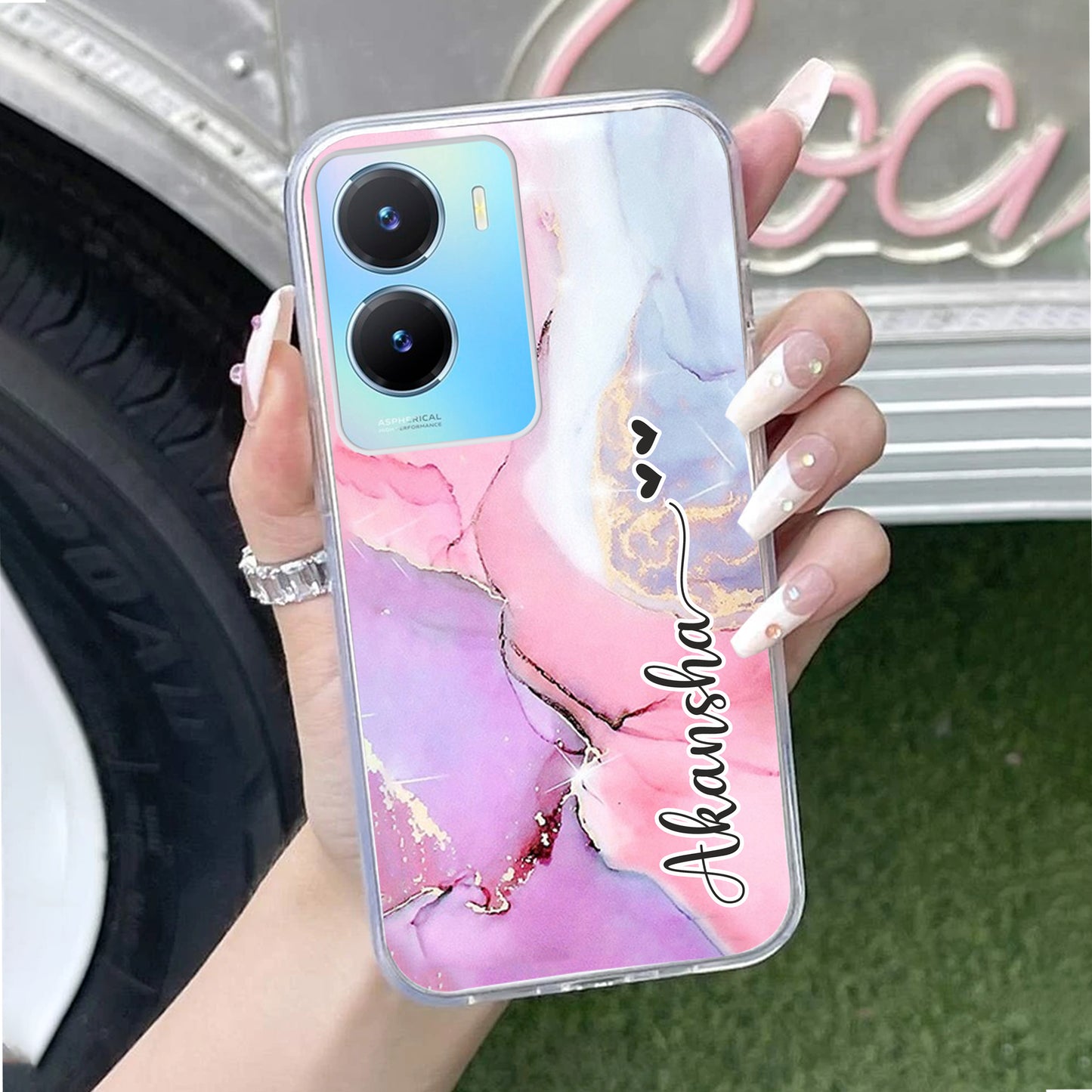 Pink Gradient Marble Customize Transparent Silicon Case For Vivo