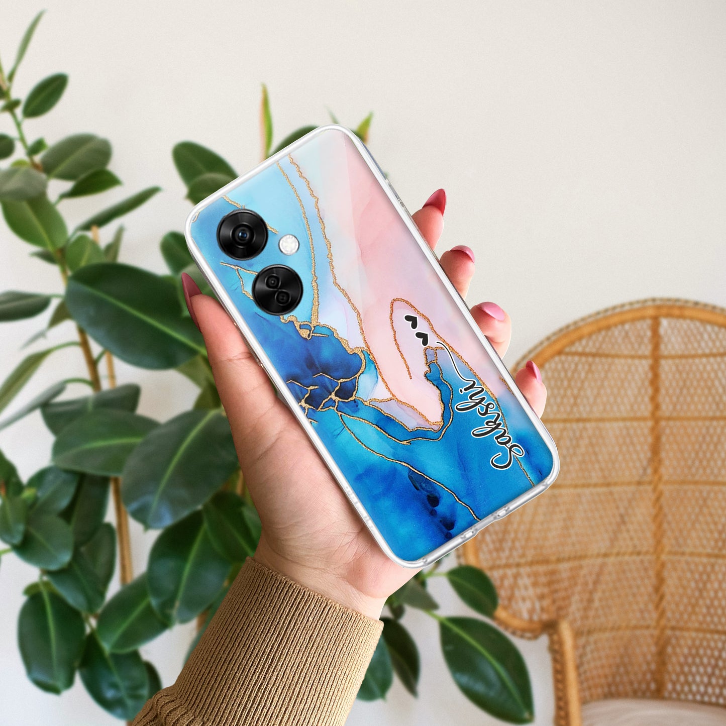 Blue Gradient Marble Customize Transparent Silicon Case For OnePlus