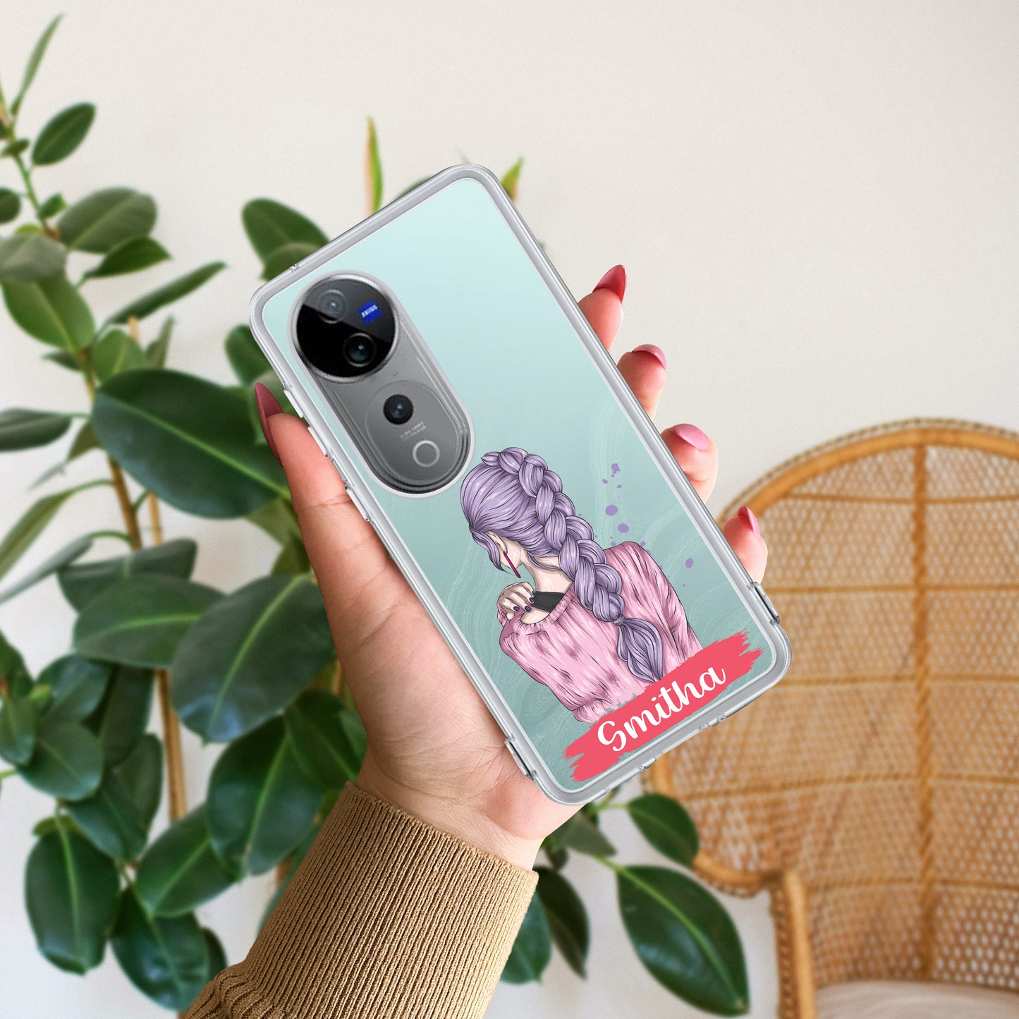 Braid Girl Customize Transparent Silicon Case For Vivo