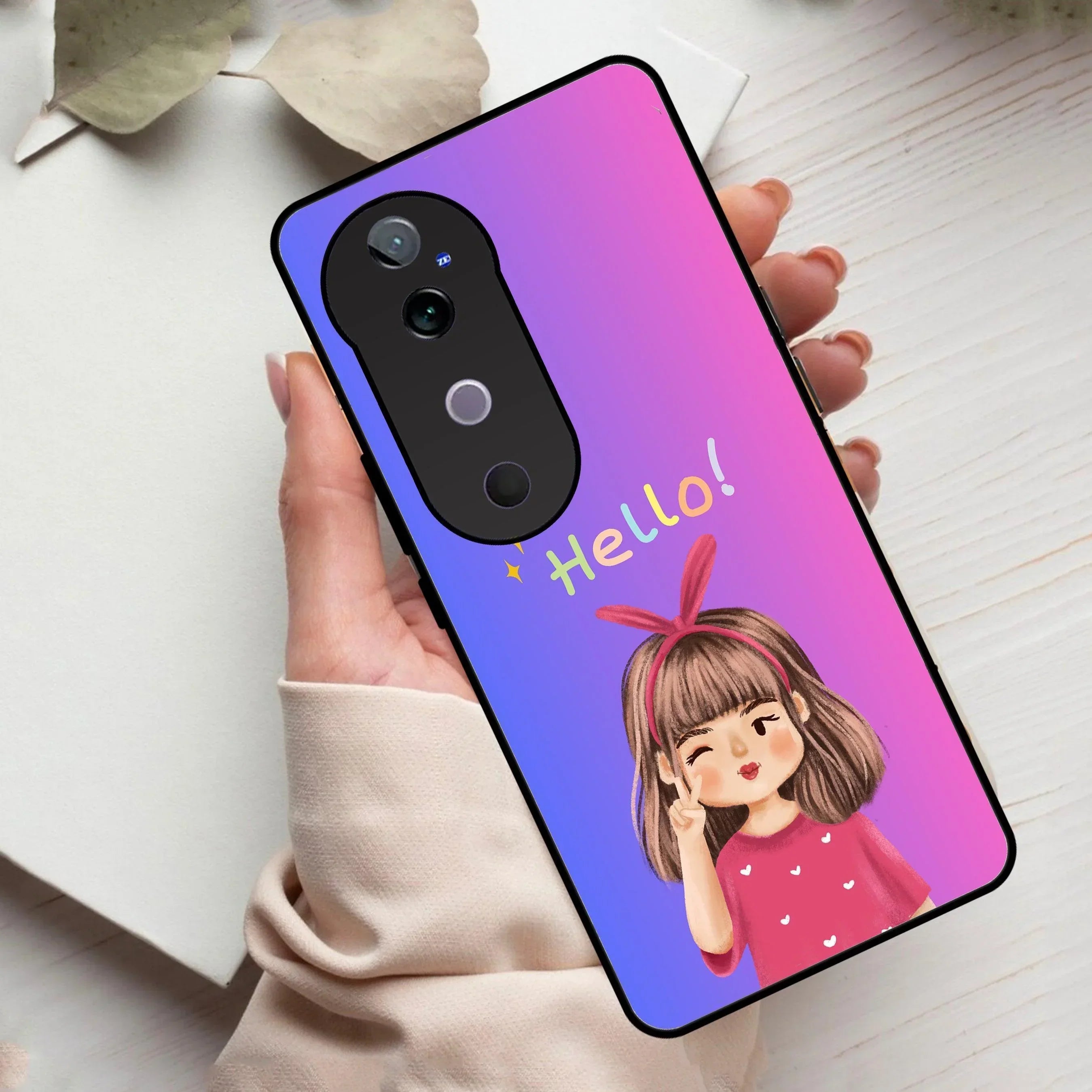 Cute Girl Hello Glass Case For Vivo - ShopOnCliQ