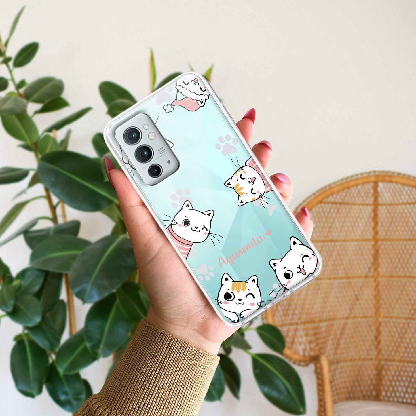 Cute Cat Customize Transparent Silicon Case For OnePlus