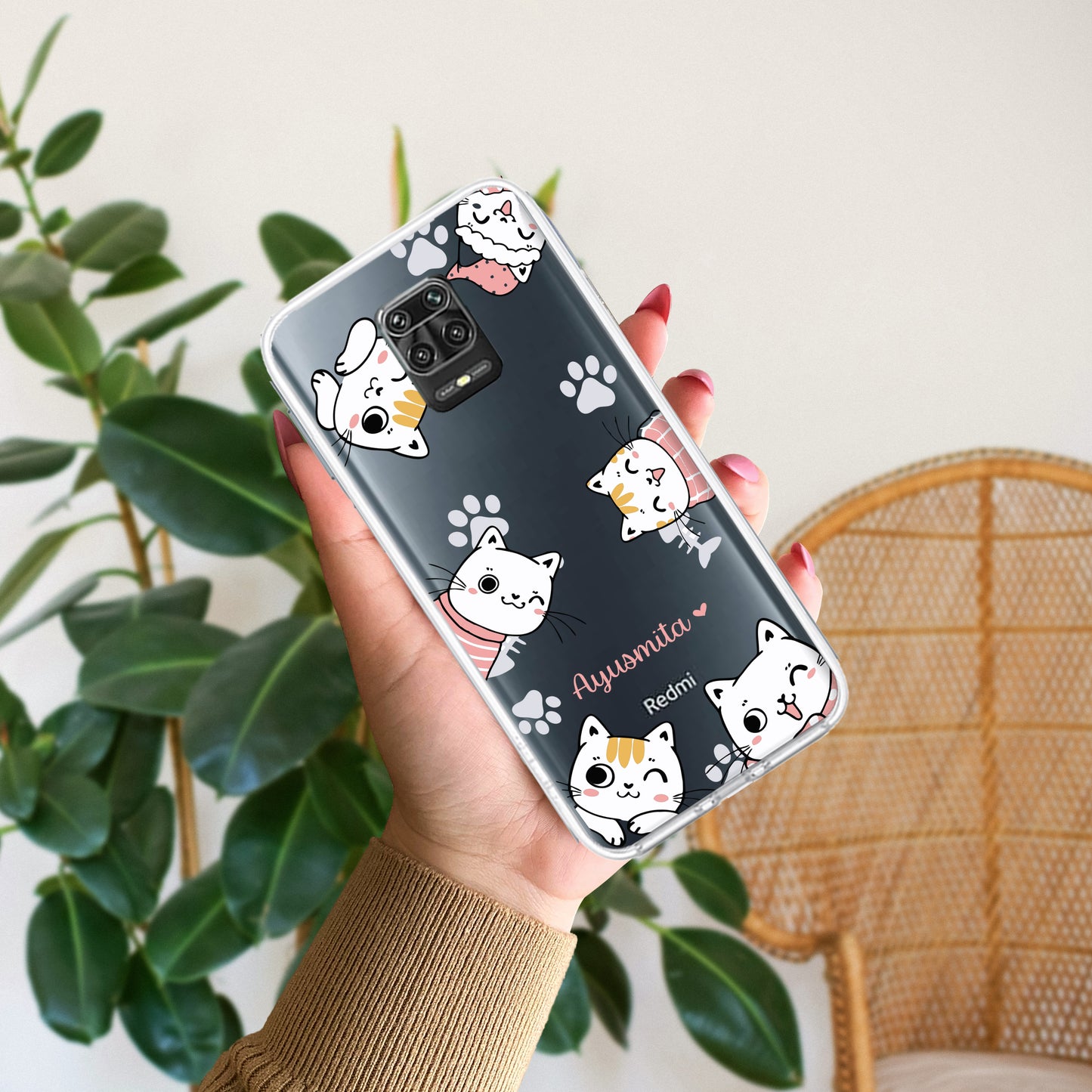 Cute Cat Customize Transparent Silicon Case For Poco