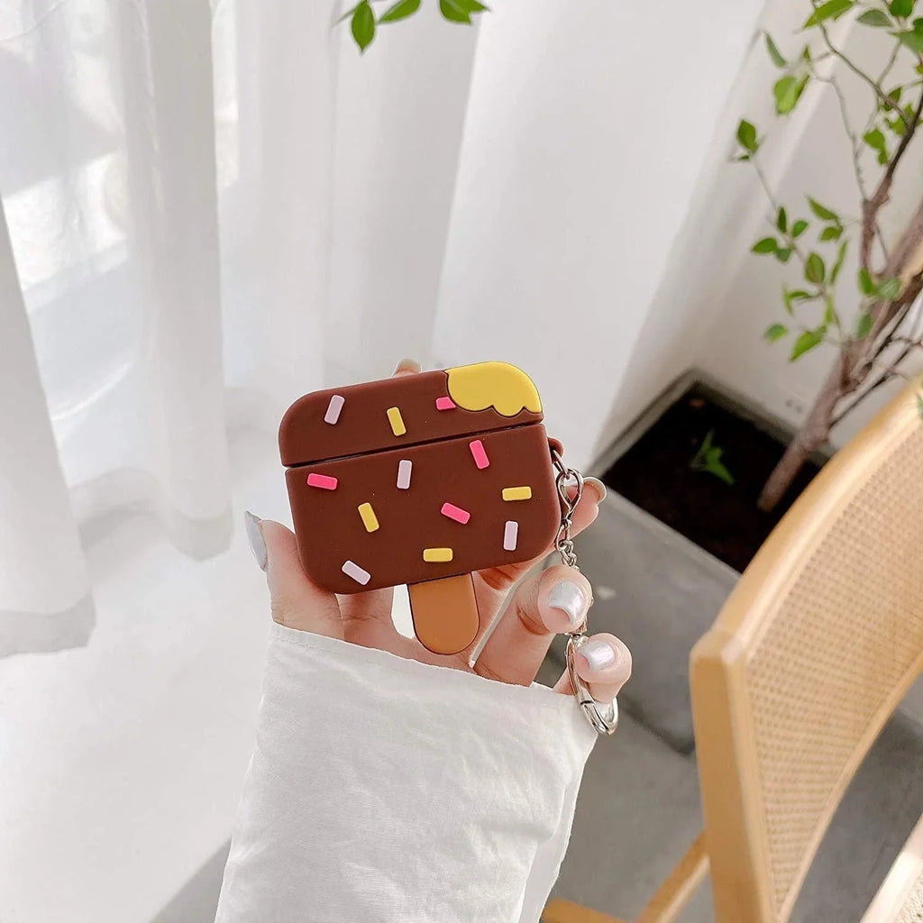 Cute Cartoon Design Case Cover for Apple AirPods Pro 2nd Generation - Shockproof TPU with Keychain - AirPods Pro 2 Protector for Men and Women (Ice Cream) - ShopOnCliQ