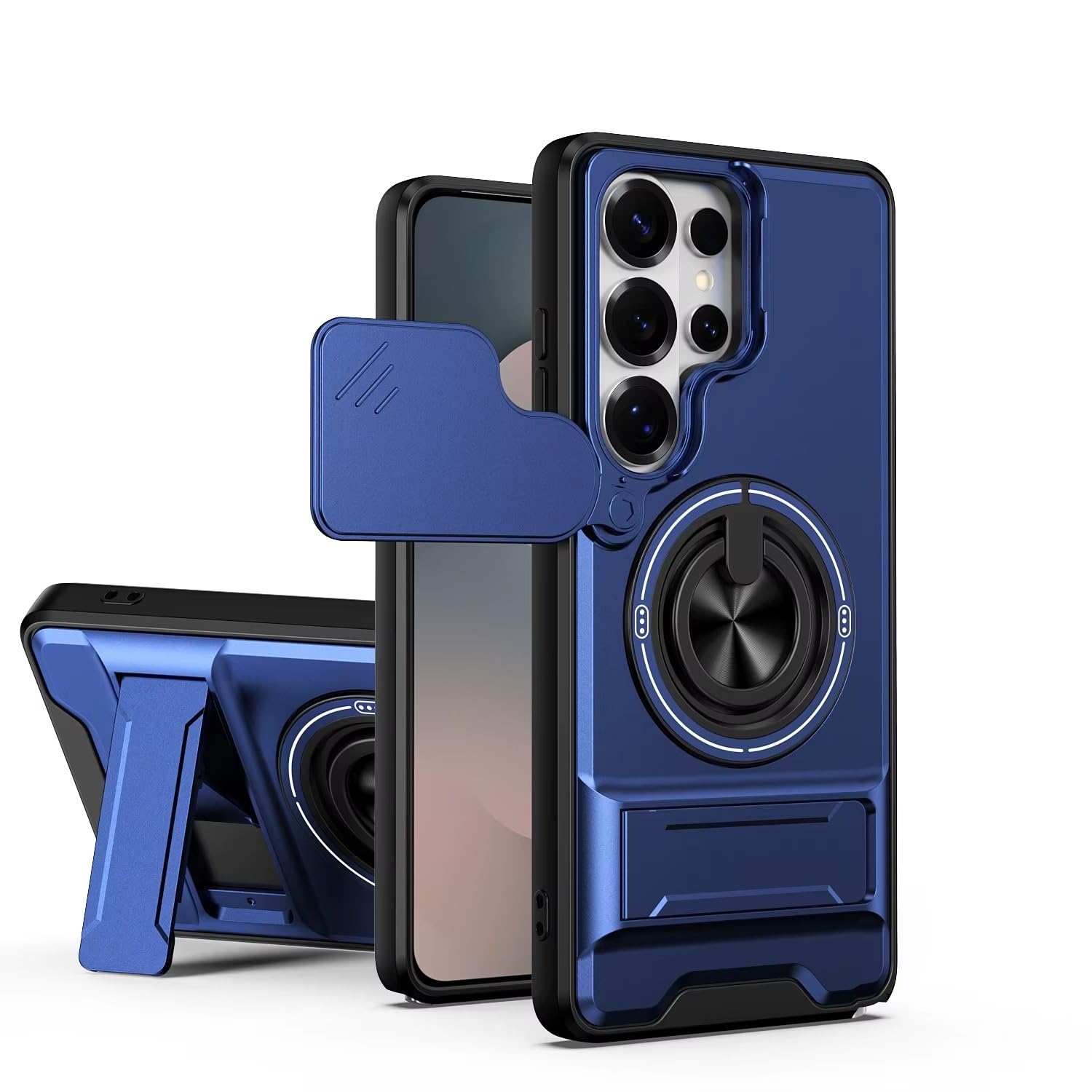 Hupshy Back Cover for Samsung Galaxy S26 Ultra 5G | Armor Camera Slider 360 Degree Rotating Finger Ring Holder Case with Bracket Stand Back Case Cover | (Blue) : Amazon.in: Electronics
