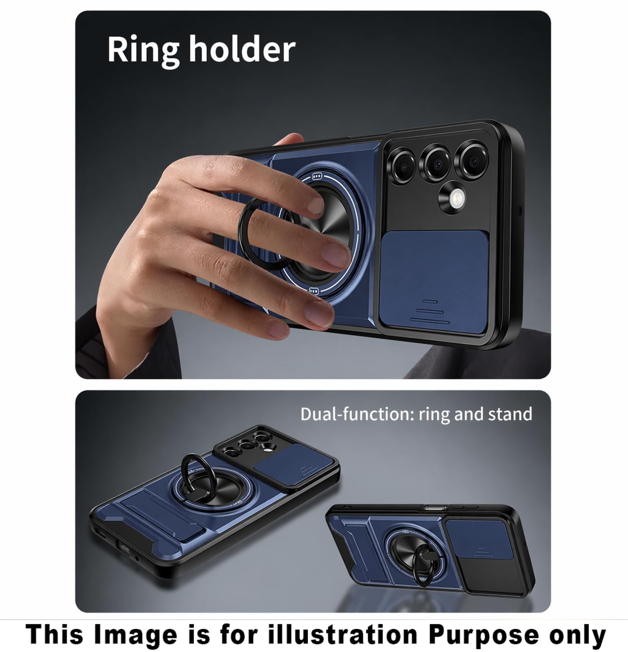 Hupshy Back Cover for Samsung Galaxy S26 Ultra 5G | Armor Camera Slider 360 Degree Rotating Finger Ring Holder Case with Bracket Stand Back Case Cover | (Blue) : Amazon.in: Electronics