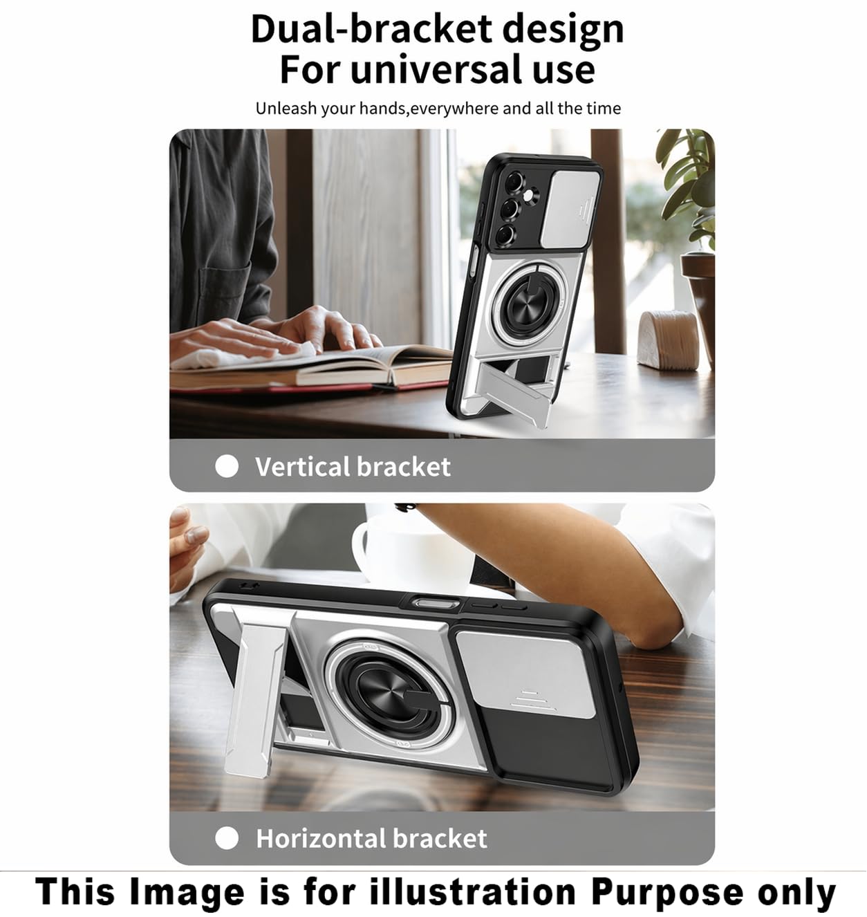 NUBRIX Back Cover for Samsung Galaxy S26 5G | Armor Camera Slider 360 Degree Rotating Finger Ring Holder Case with Bracket Stand Back Case Cover (Silver) : Amazon.in: Electronics
