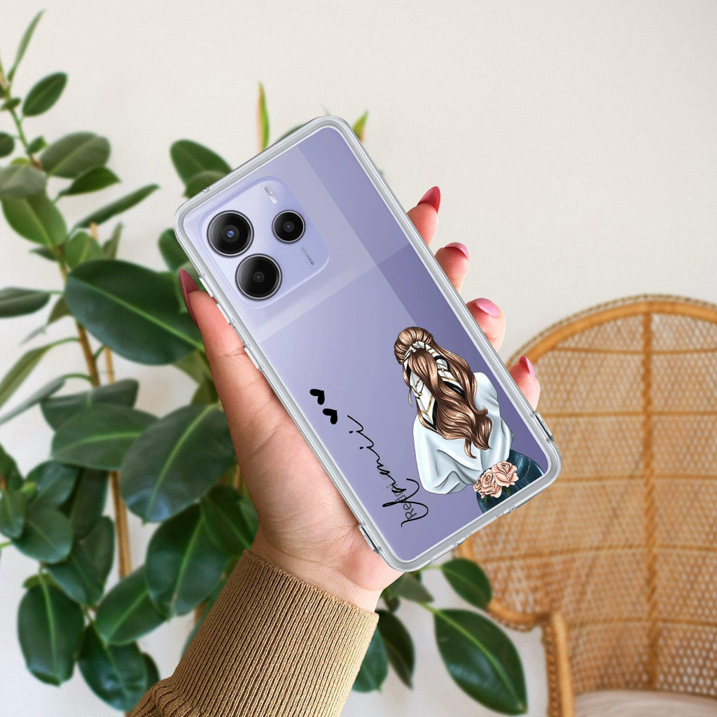 Girl With Flower Customize Transparent Silicon Case For Redmi Note 13 Pro Plus 5G