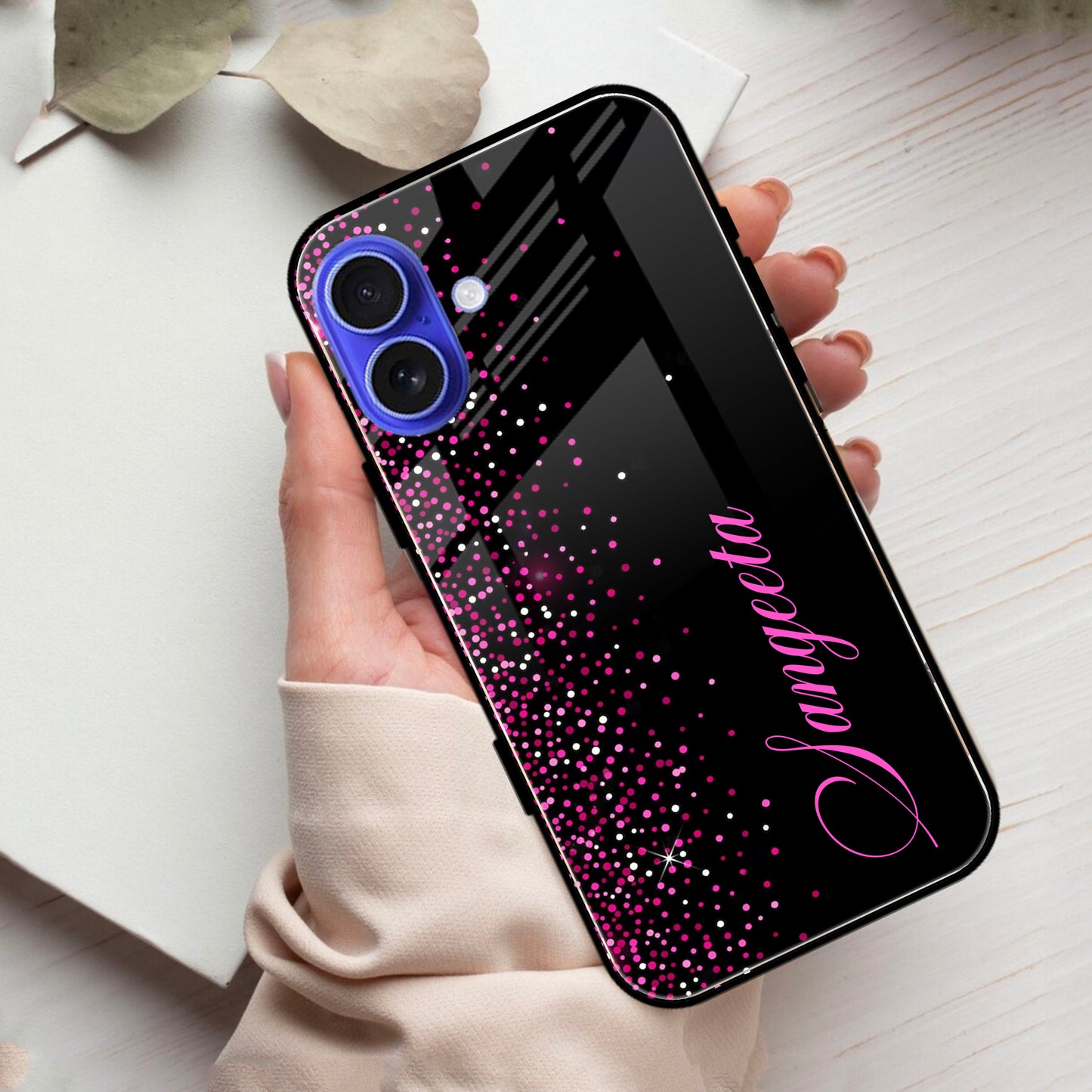 Pink Glitter Customize Glass Case Cover For iPhone