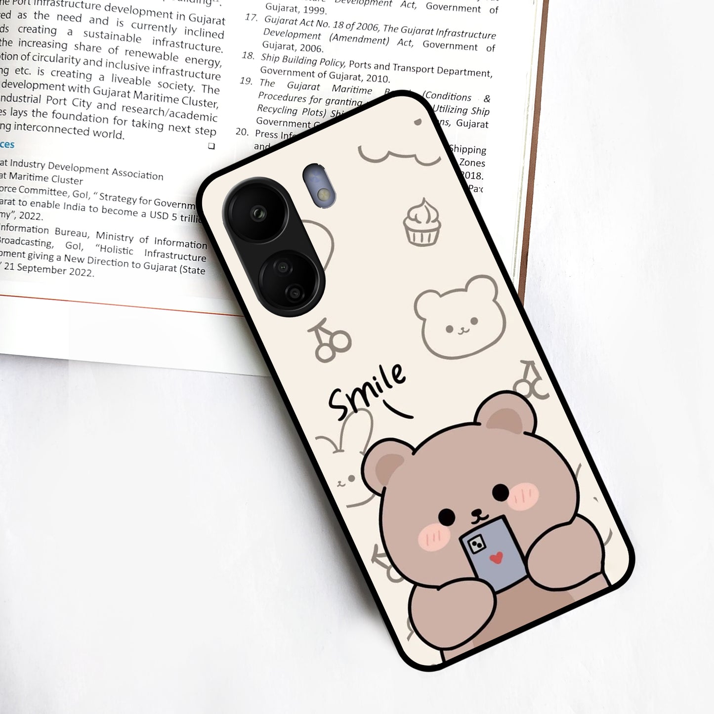 Cute Bear Glossy Metal Case Cover For Redmi