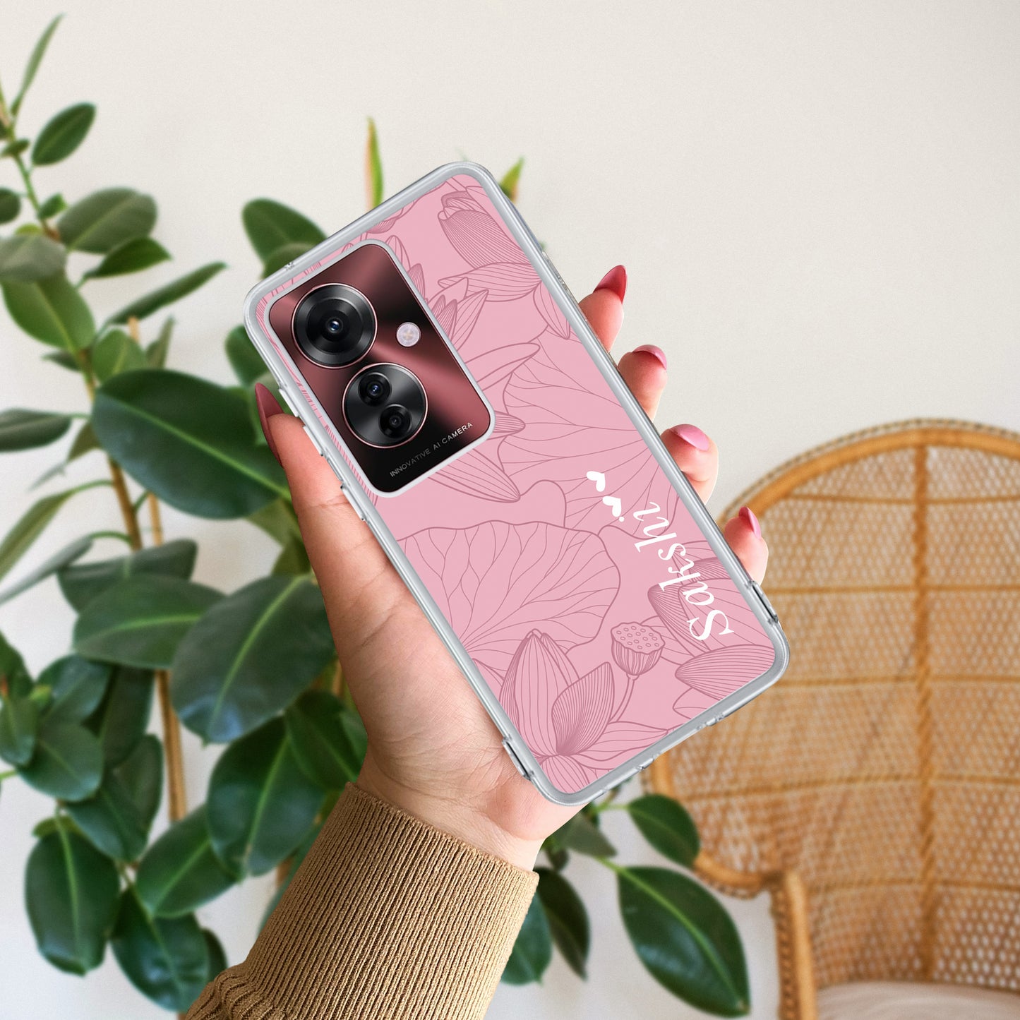 Customized luxury Peach leaves Transparent Silicon Case For Oppo