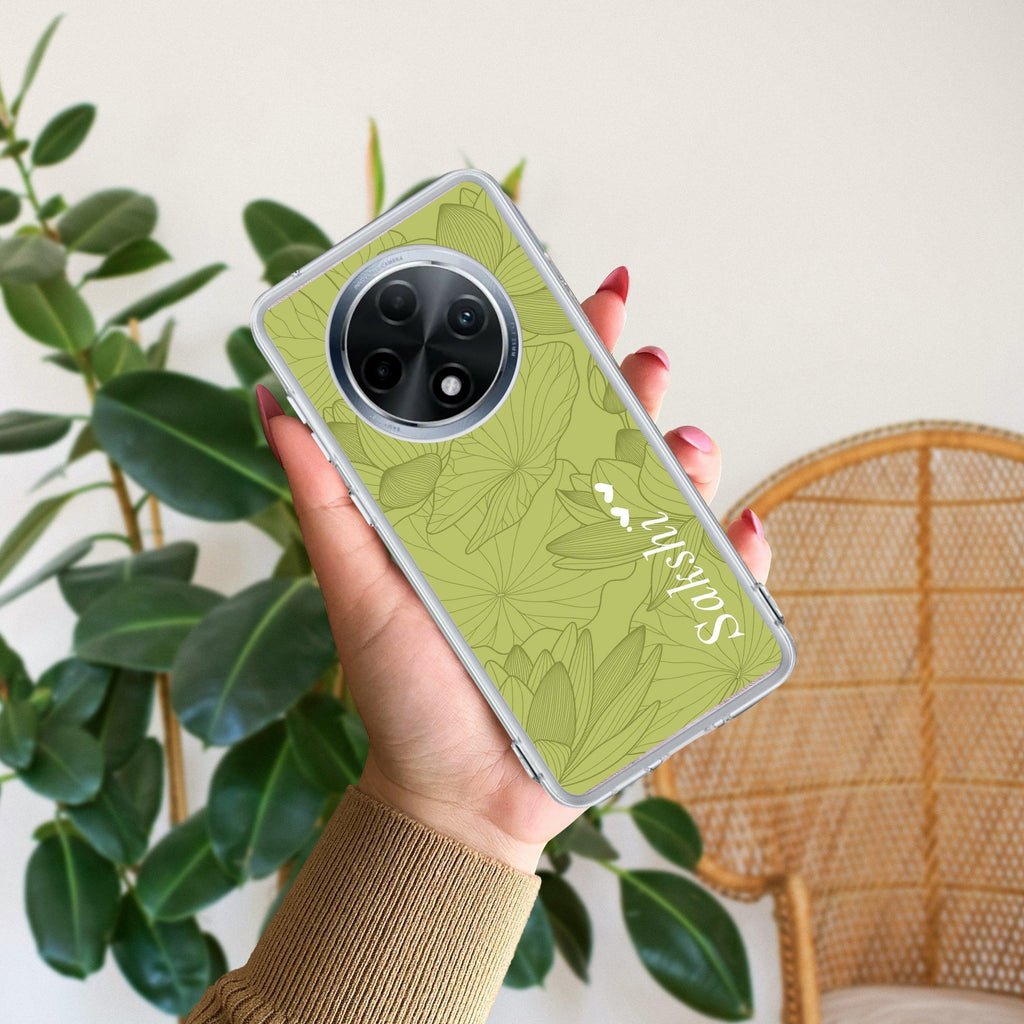Customized luxury Mint Green leaves Anti Yellow Case For Oppo F27 Pro Plus 5G