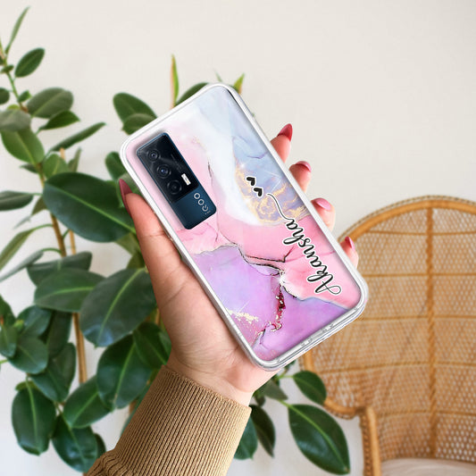 Pink Gradient Marble Customize Transparent Silicon Case For iQOO