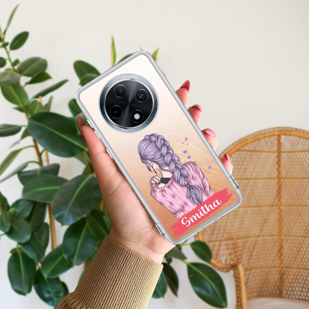 Braid Girl Customize Anti Yellow Case For Oppo F27 5G