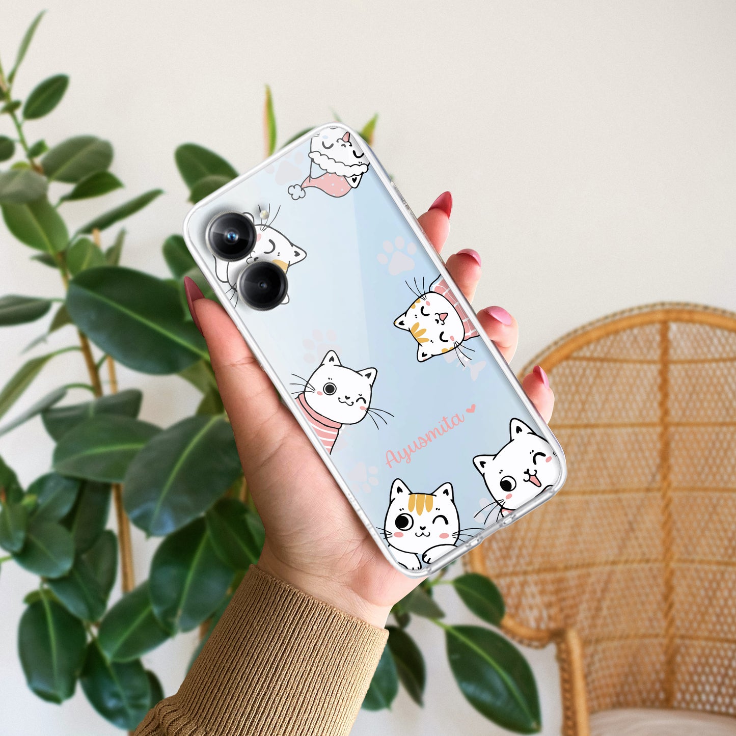 Cute Cat Customize Transparent Silicon Case For Realme/Narzo