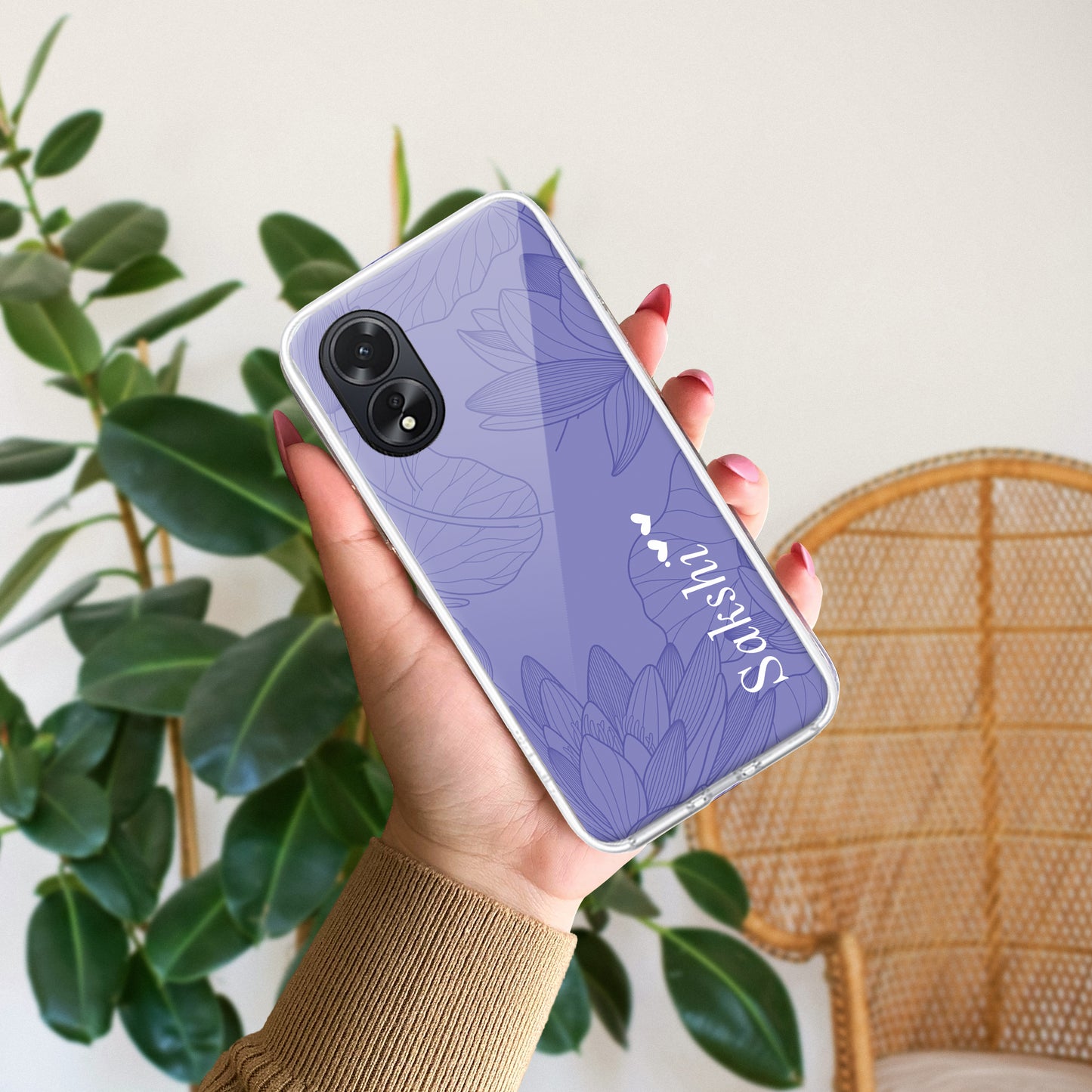 Customized luxury Purple leaves Transparent Silicon Case For Oppo