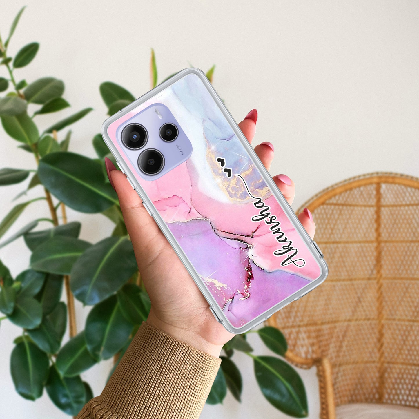 Pink Gradient Marble Customize Transparent Silicon Case For Redmi/Xiaomi