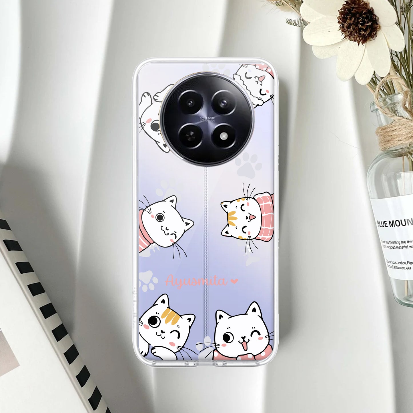 Cute Cat Customize Transparent Silicon Case For Realme/Narzo