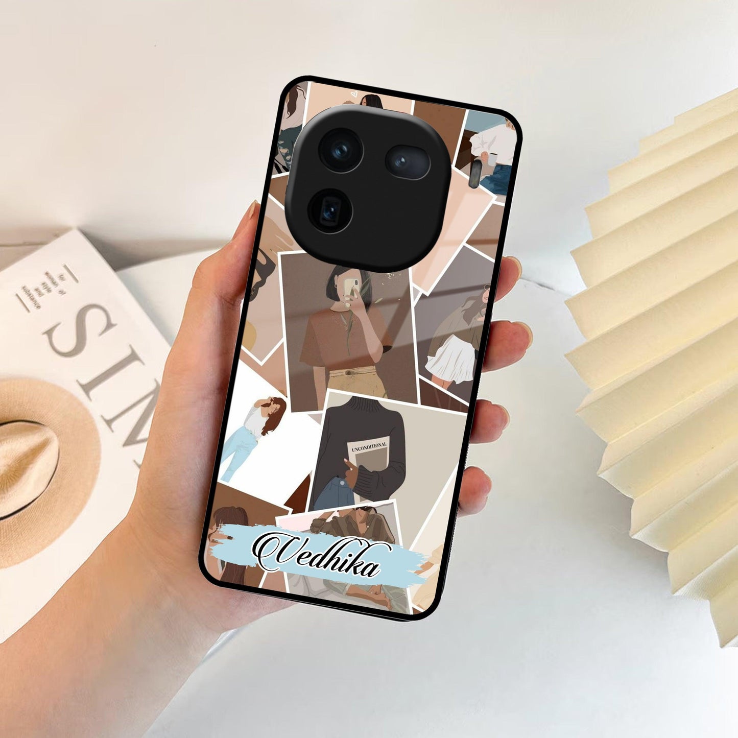 Selfie Girl Collage Glass Case Cover For iQOO