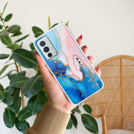 Blue Gradient Marble Customize Transparent Silicon Case For OnePlus