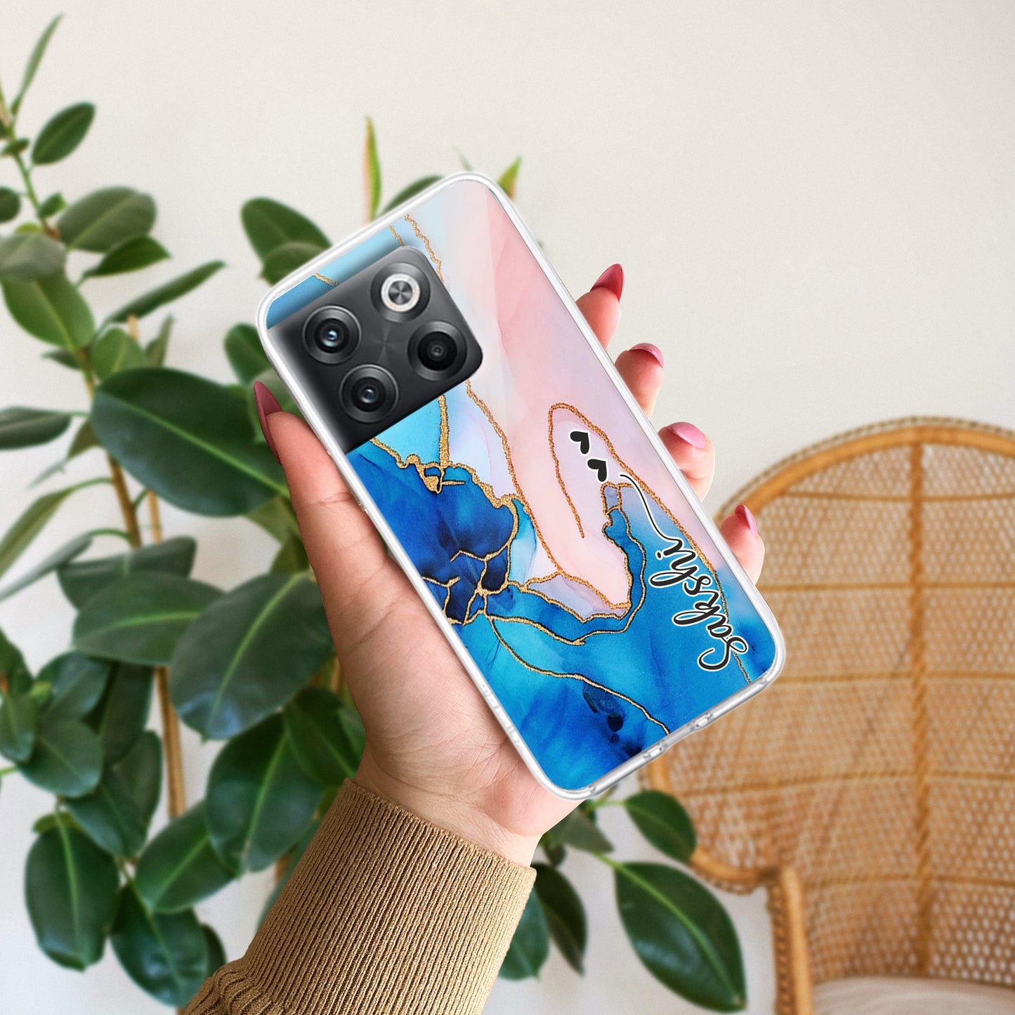 Blue Gradient Marble Customize Transparent Silicon Case For OnePlus