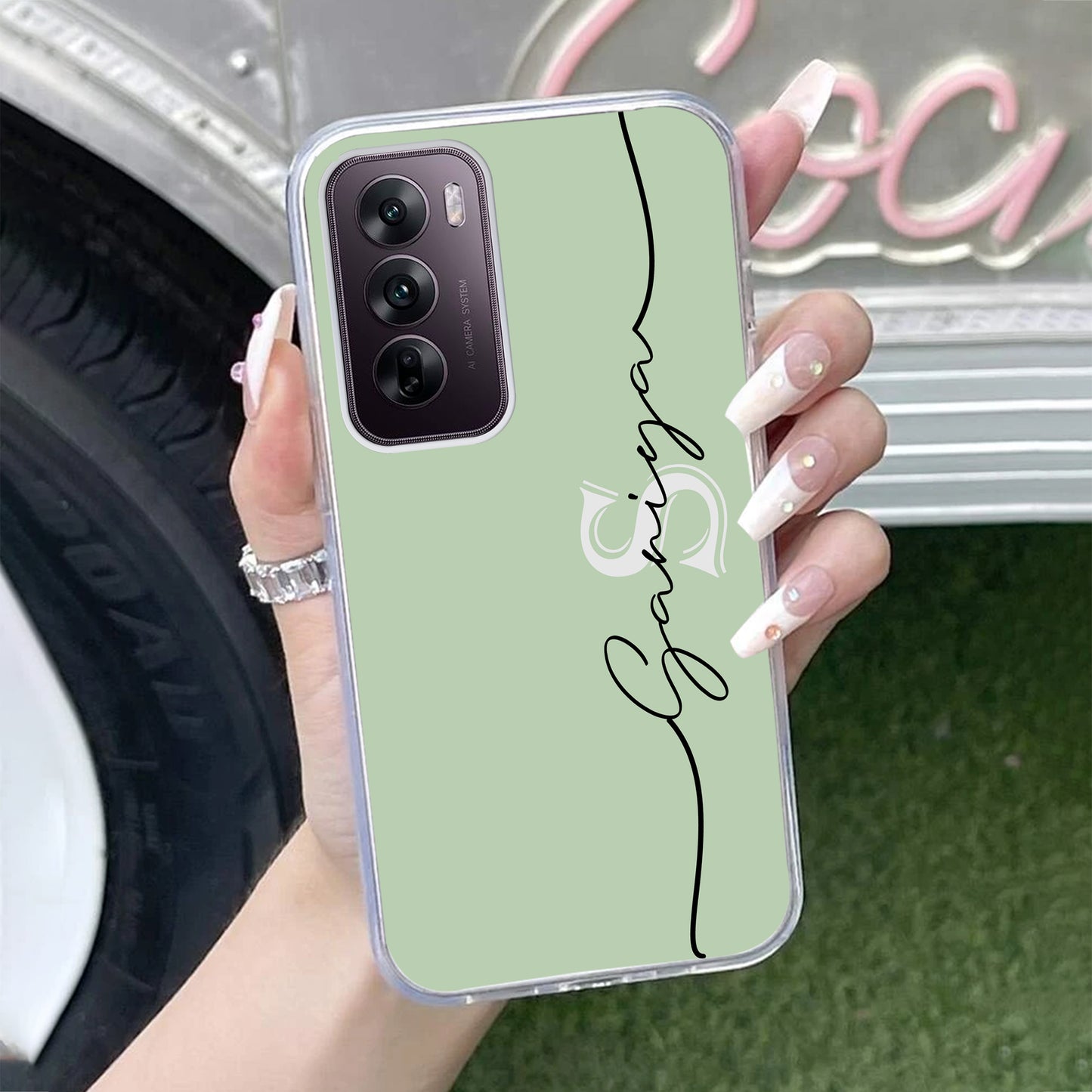 Personalized Initials Mint Green Silicon Case For Oppo