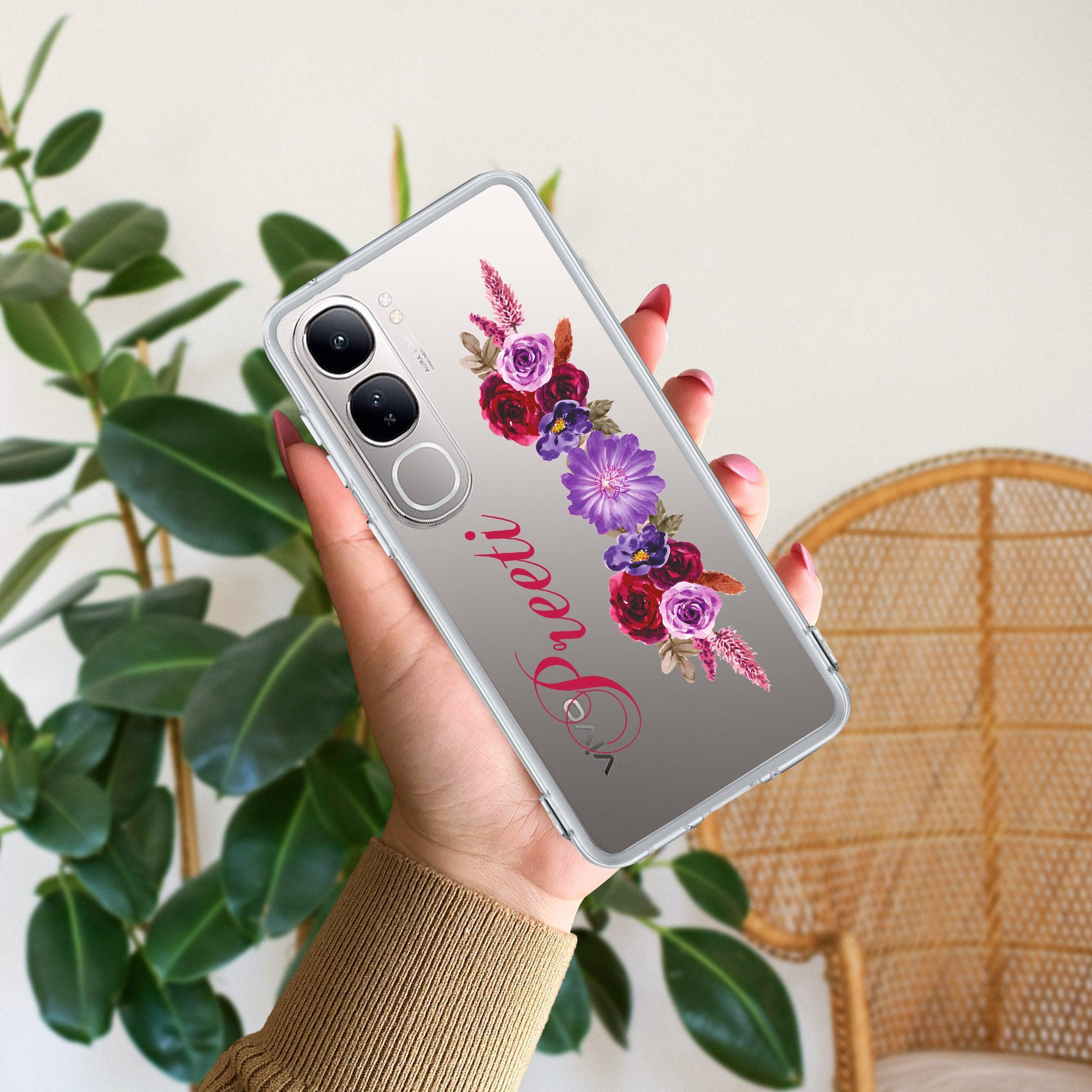 Blue Aster Floral Customize Transparent Silicon Case For Vivo V21 5G