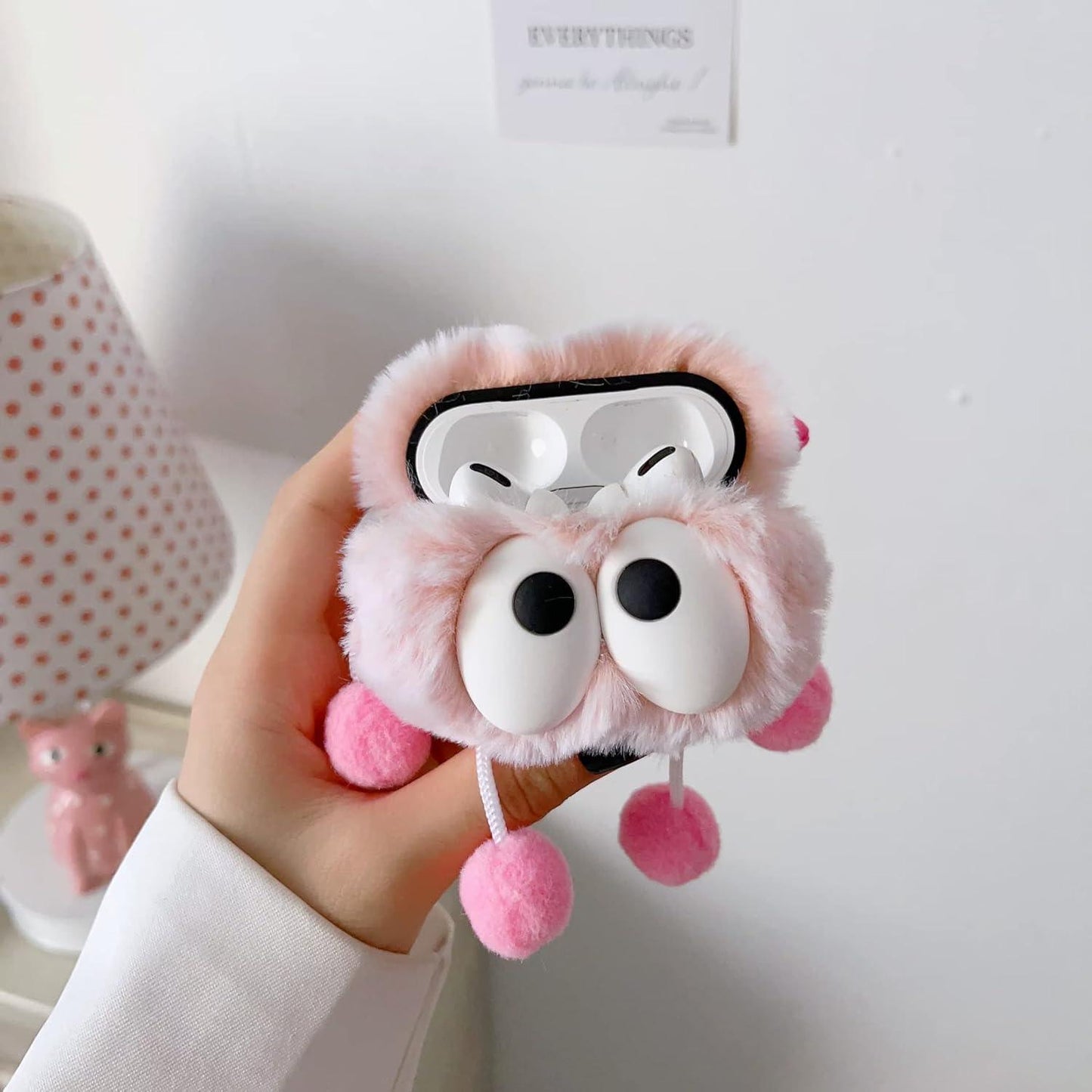 Airpods Pro 2nd Case Cute Girly Funny 3D Cartoon Anime Fluffy Furry Soft Plush Design with Kawaii Bow-Knot Protective Shockproof Airpods Pro 2nd Generation Case Cover for Women Teen Girls Kids