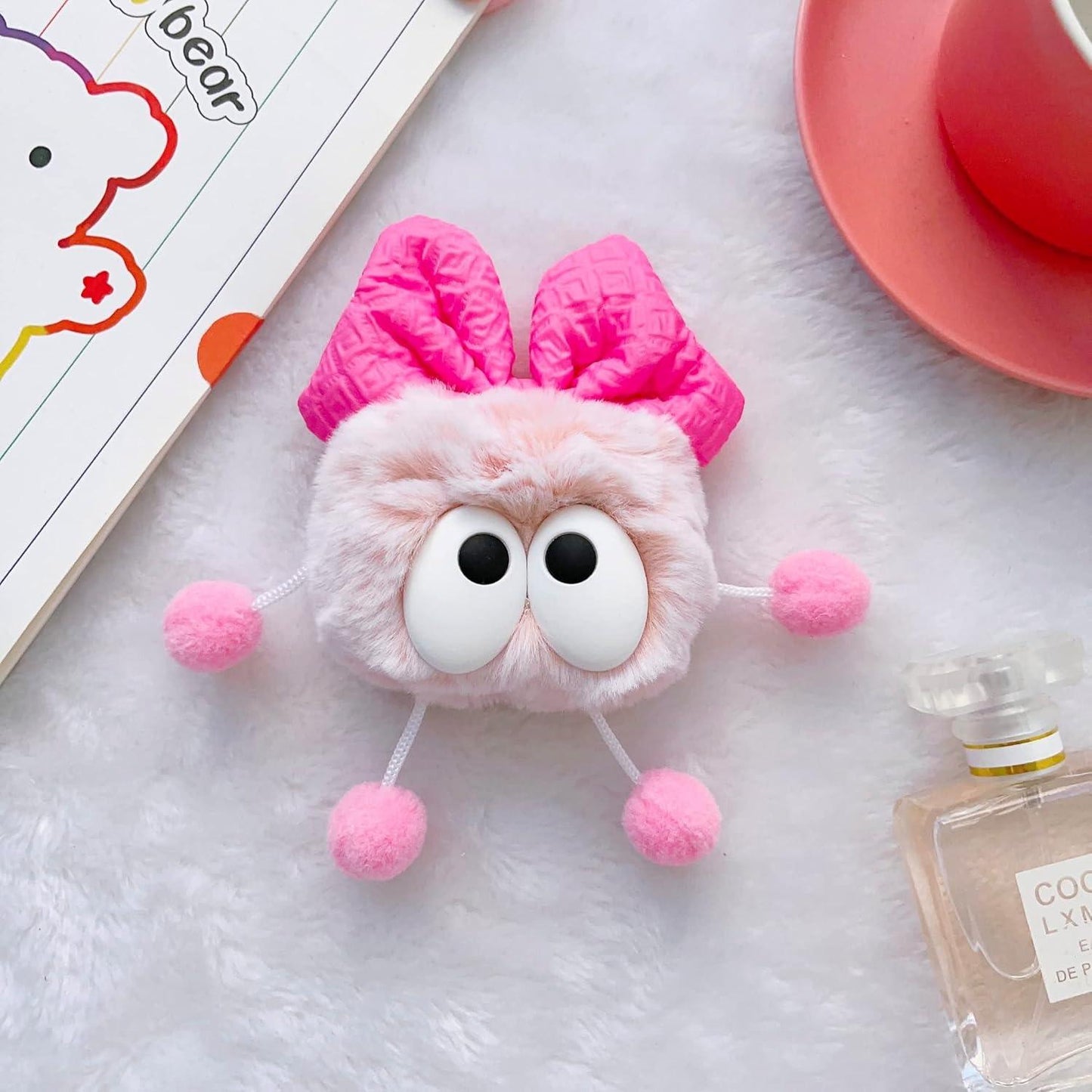 Airpods Pro 2nd Case Cute Girly Funny 3D Cartoon Anime Fluffy Furry Soft Plush Design with Kawaii Bow-Knot Protective Shockproof Airpods Pro 2nd Generation Case Cover for Women Teen Girls Kids