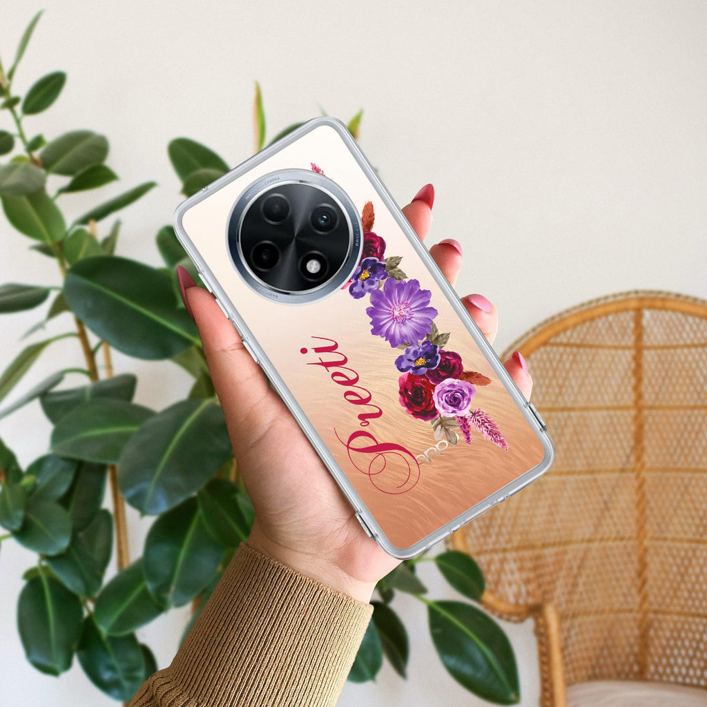 Blue Aster Floral Customize Anti Yellow Case For Oppo F27 5G