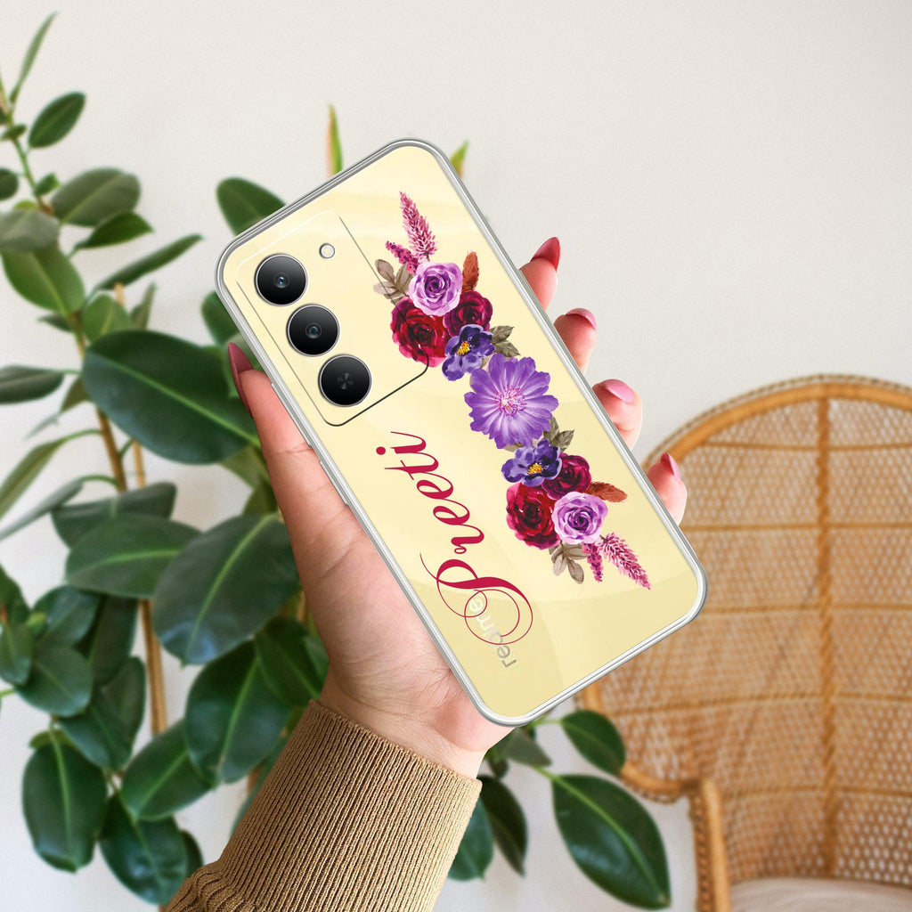 Blue Aster Floral Customize Anti Yelllow Case For Realme 14x 5G
