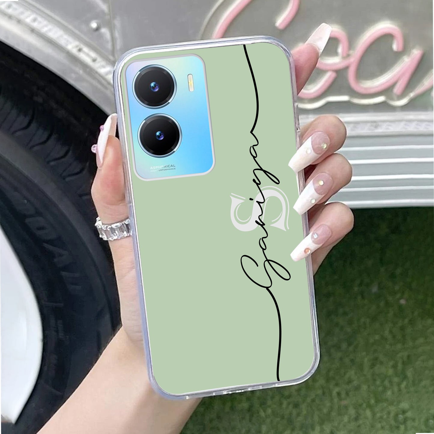 Personalized Initials Mint Green Silicon Case For Vivo