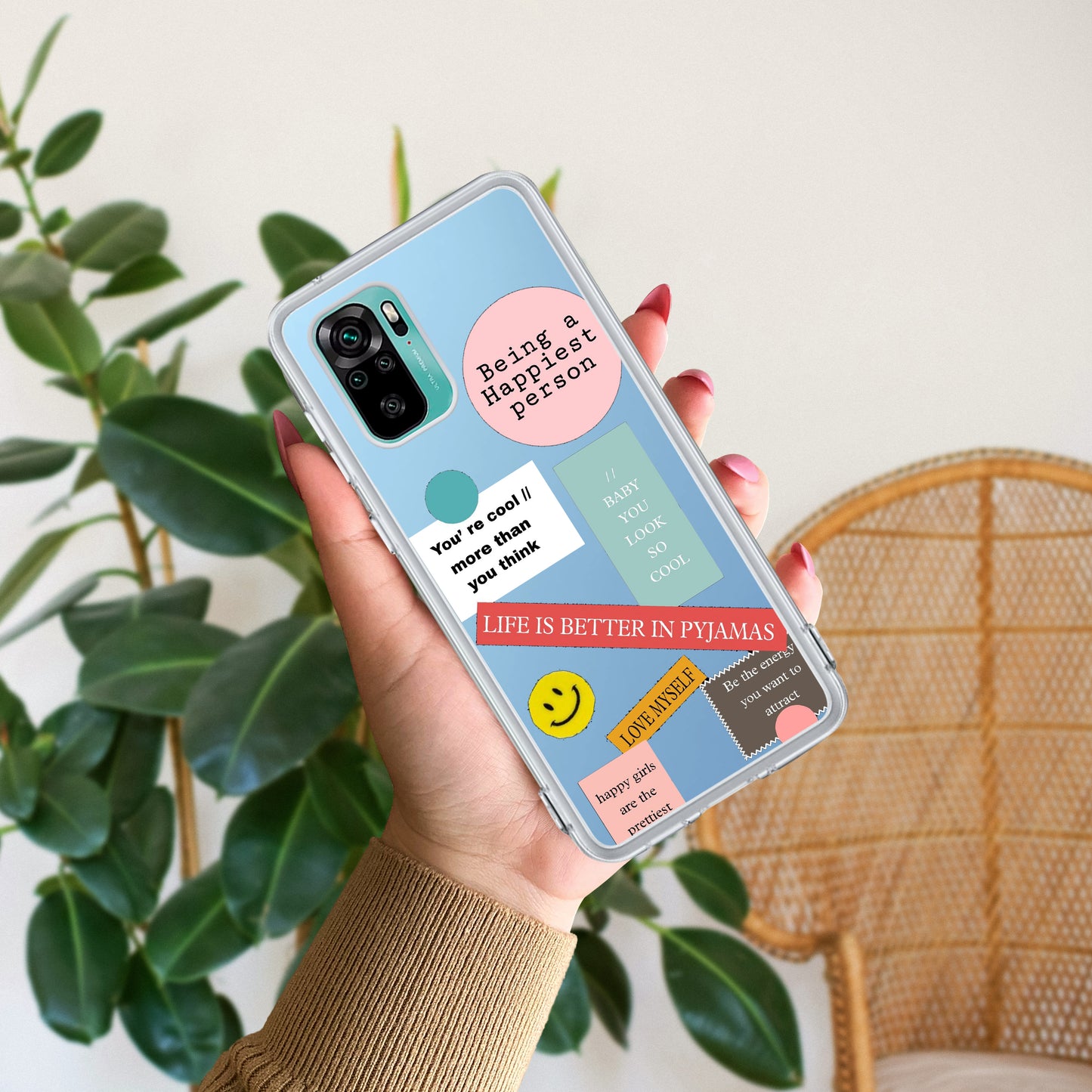 Stickers Happiest Person Transparent Silicon Case Peach For Redmi/Xiaomi