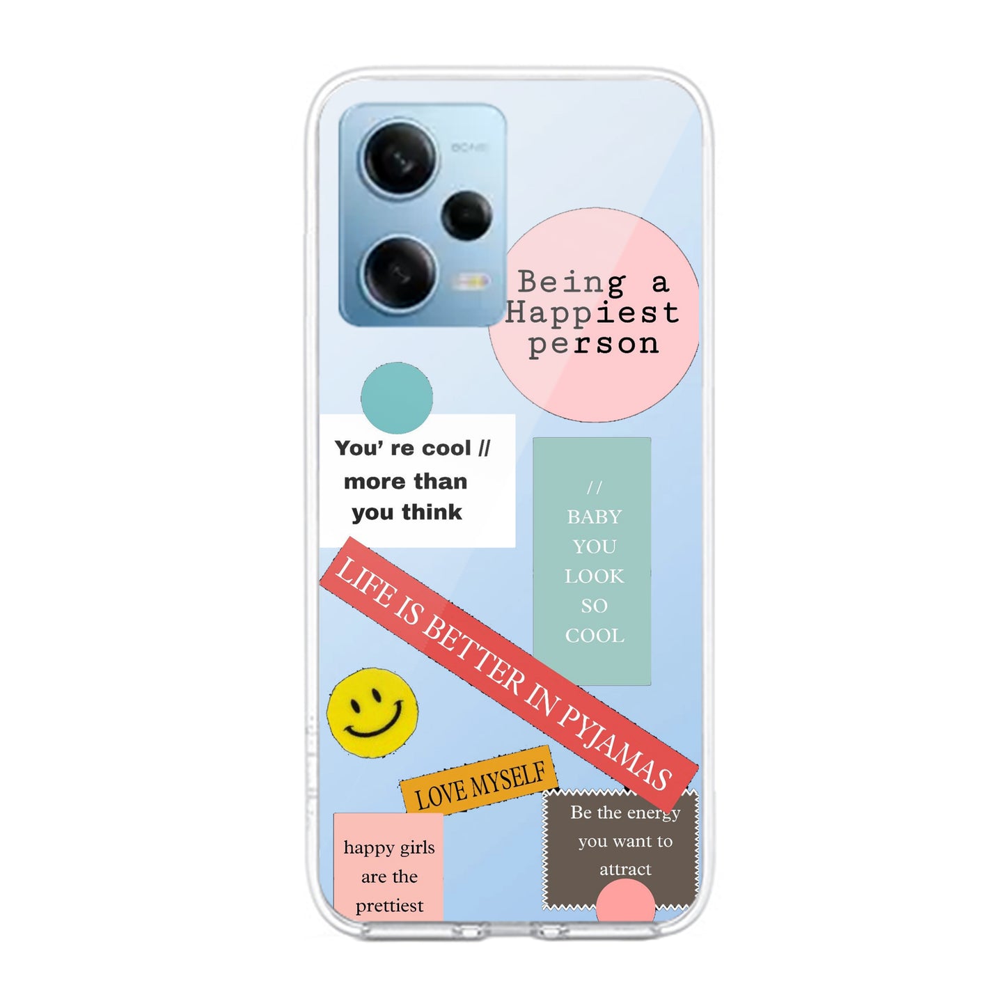 Stickers Happiest Person Transparent Silicon Case Peach For Redmi/Xiaomi