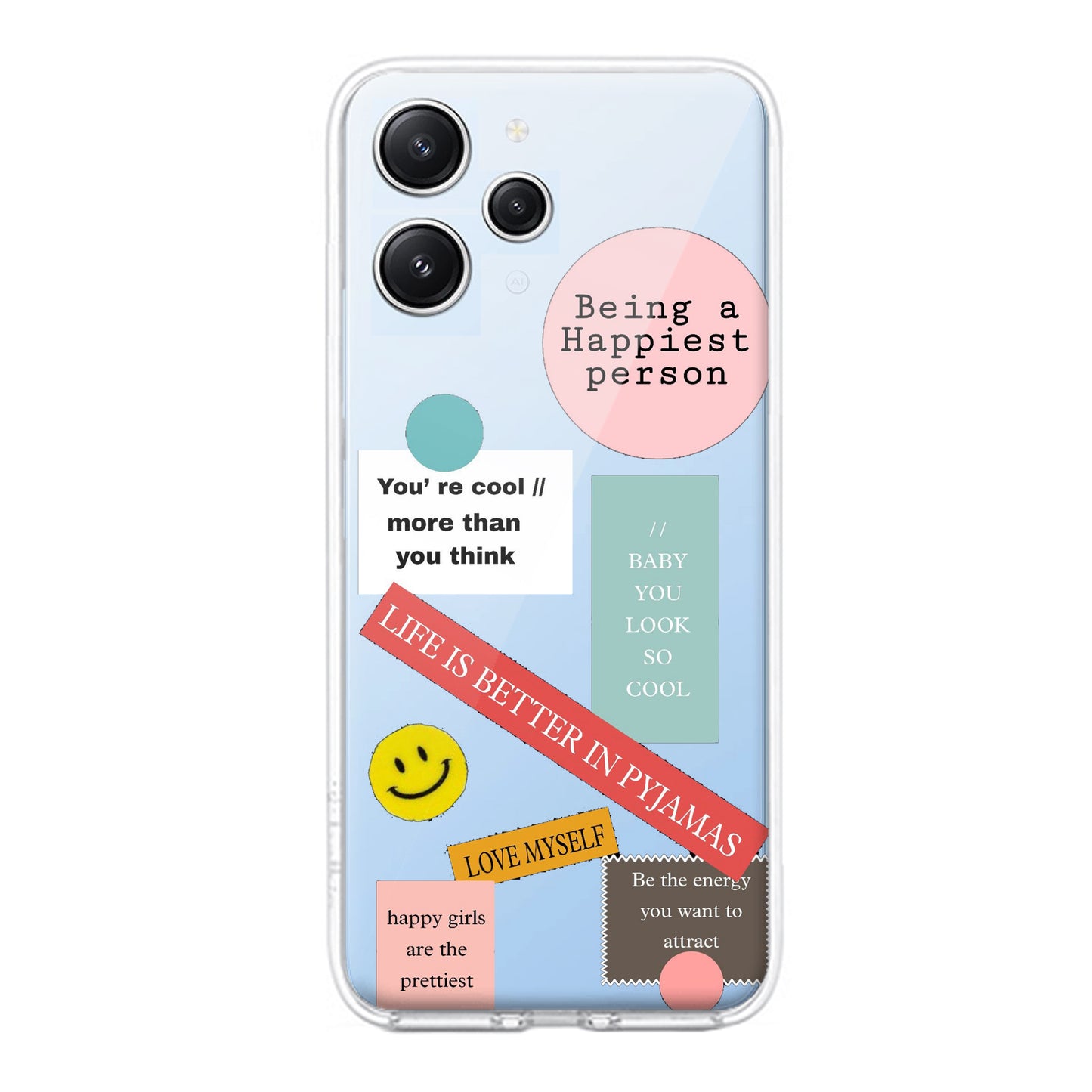 Stickers Happiest Person Transparent Silicon Case Peach For Redmi/Xiaomi