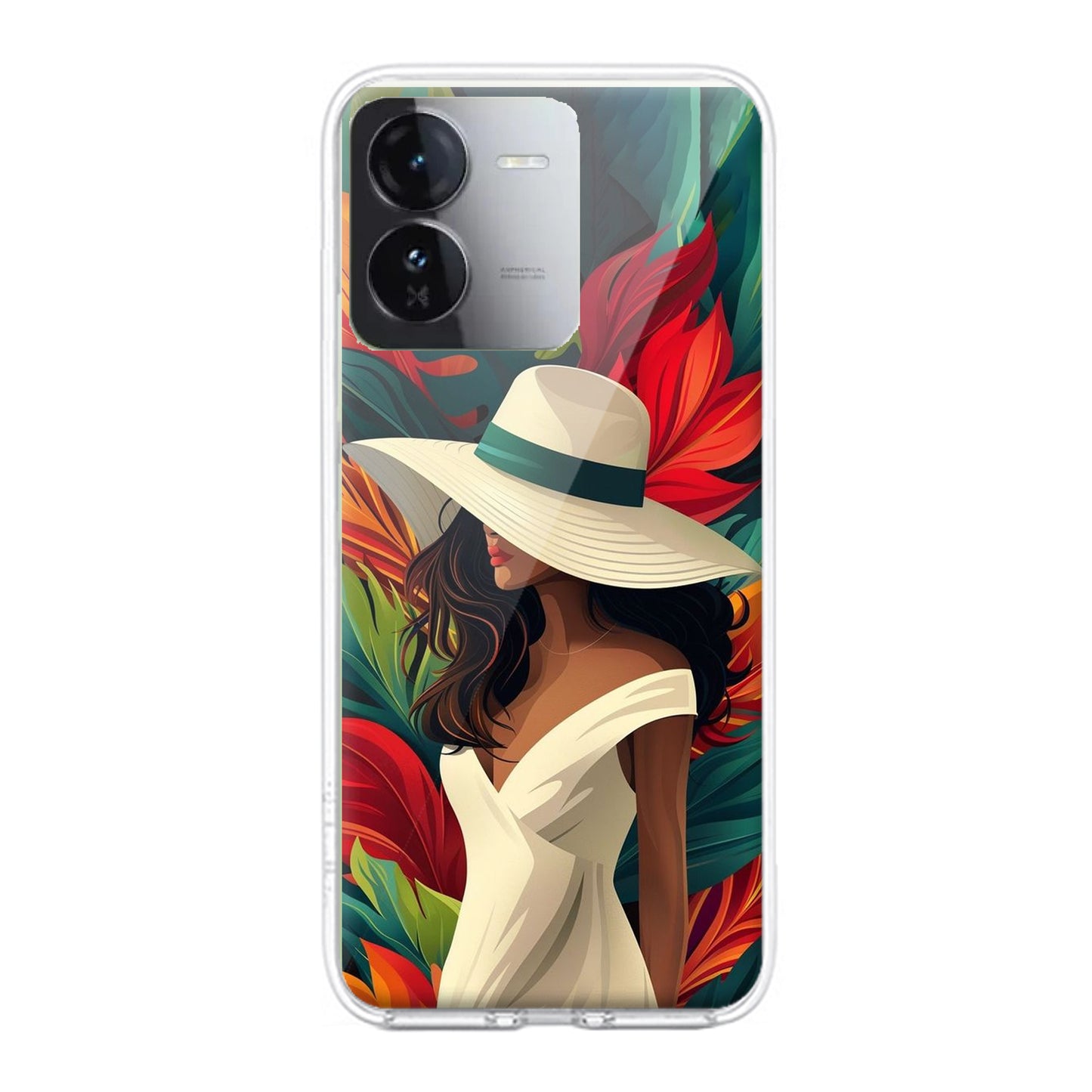 Fashionable Girl Hat Style Tropical Elegance Transparent Silicone Case For iQOO