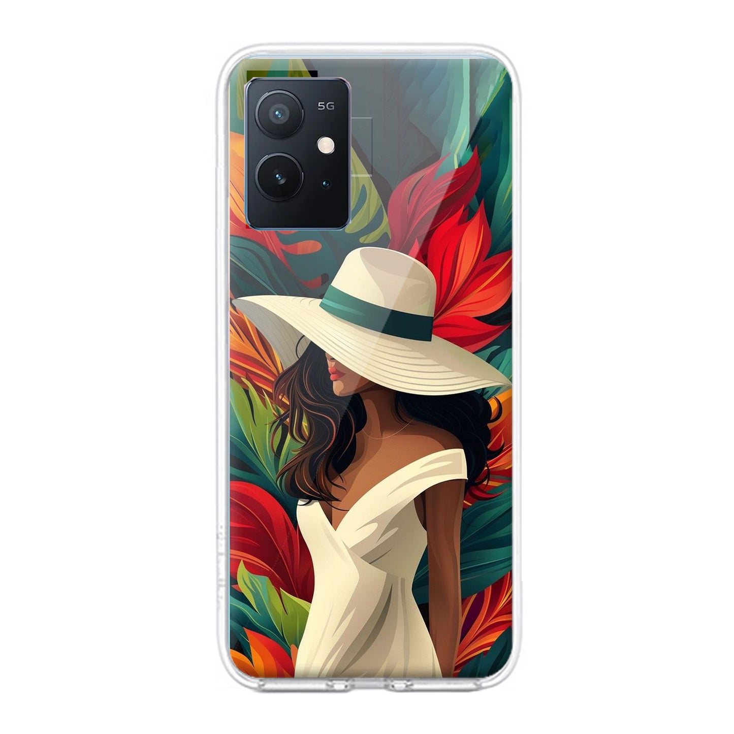 Fashionable Girl Hat Style Tropical Elegance Transparent Silicone Case For iQOO