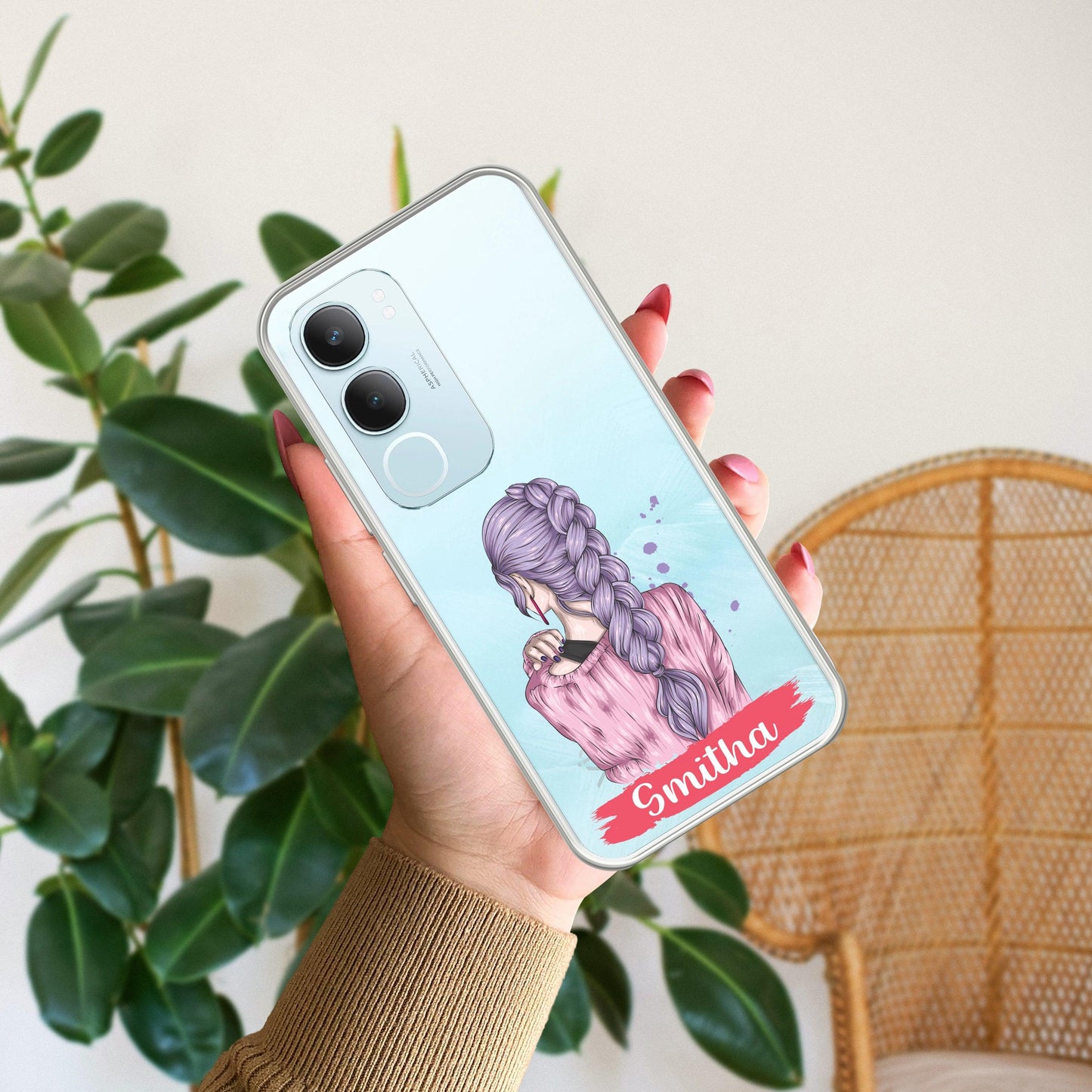 Braid Girl Customize Transparent Silicon Case For Vivo
