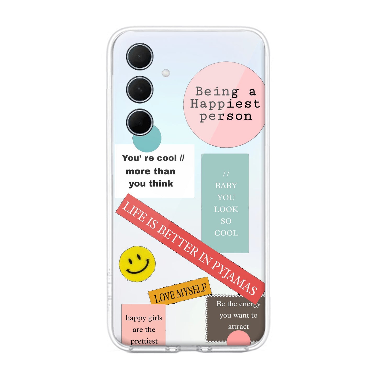 Stickers Happiest Person Transparent Silicon Case Peach For Samsung