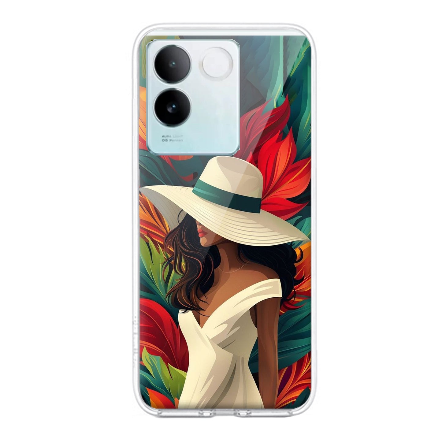 Fashionable Girl Hat Style Tropical Elegance Transparent Silicone Case For iQOO