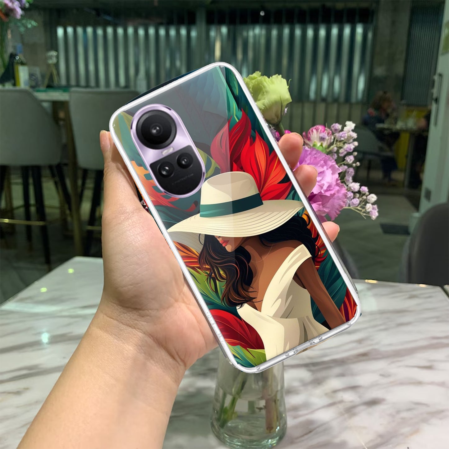 Fashionable Girl Hat Style Tropical Elegance Transparent Silicone Case for Oppo